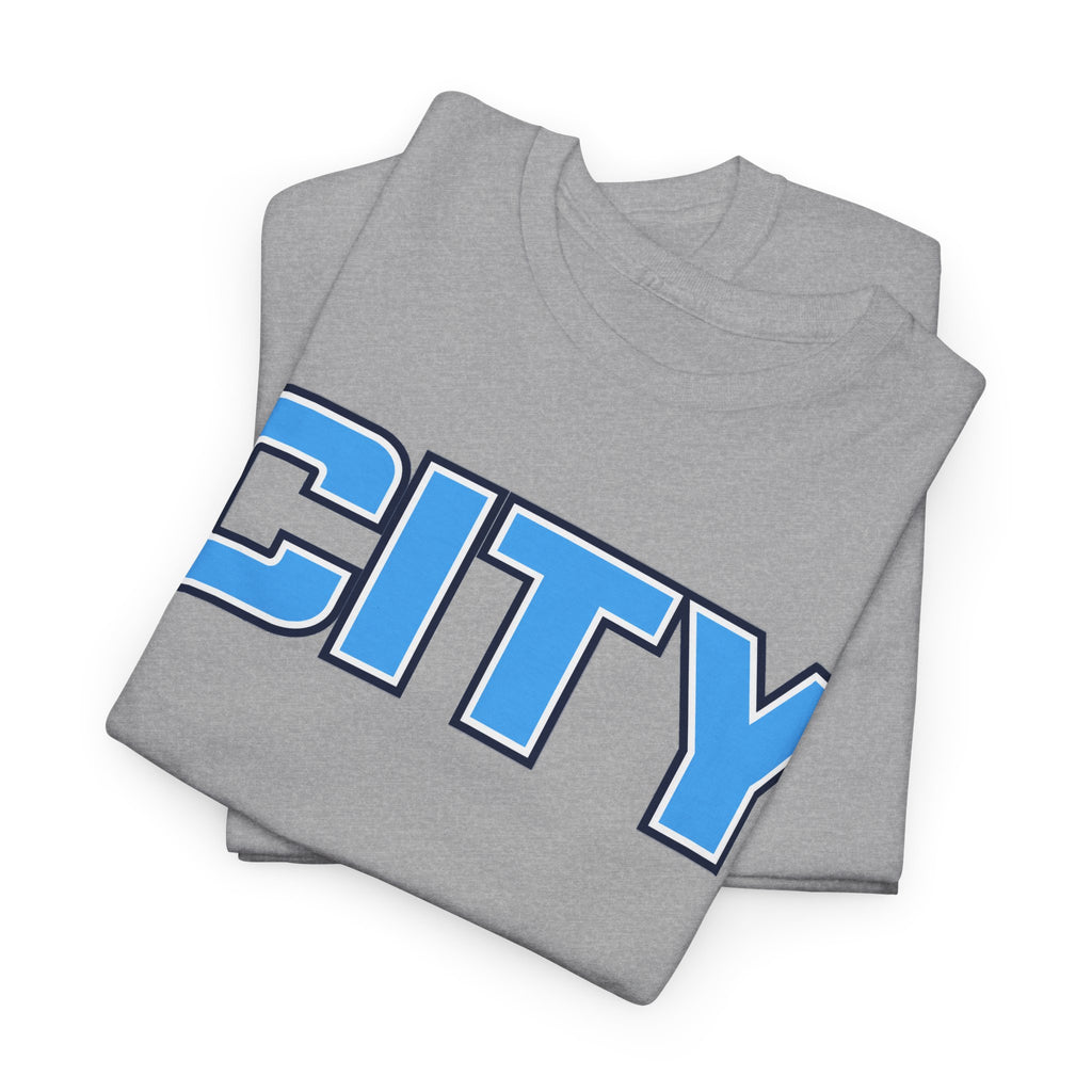CITY Graphic Tee — Retro Man City Inspired Blue Block Letter T-Shirt
