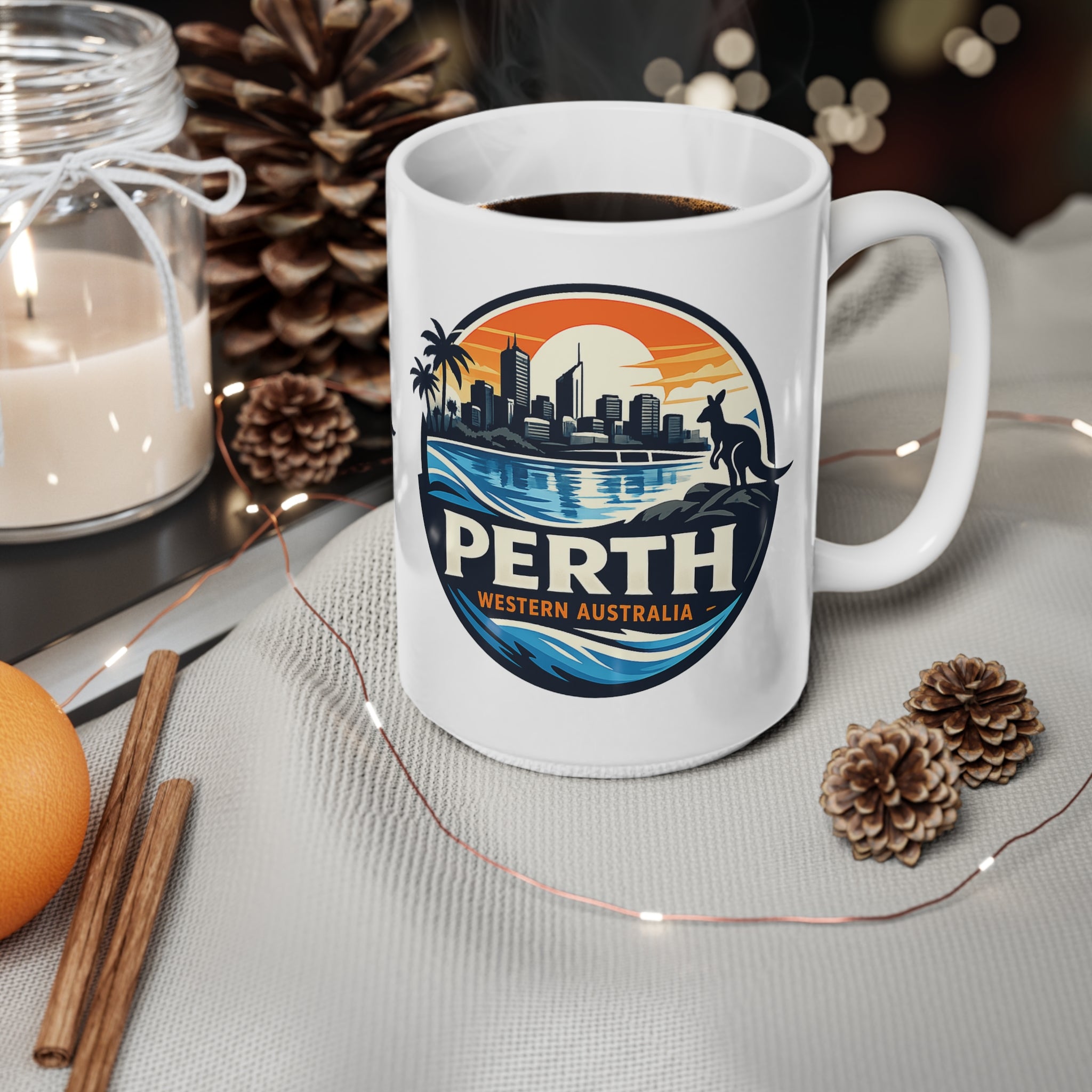 Perth Skyline Ceramic Mug — Western Australia Souvenir Coffee Cup (11oz & 15oz)