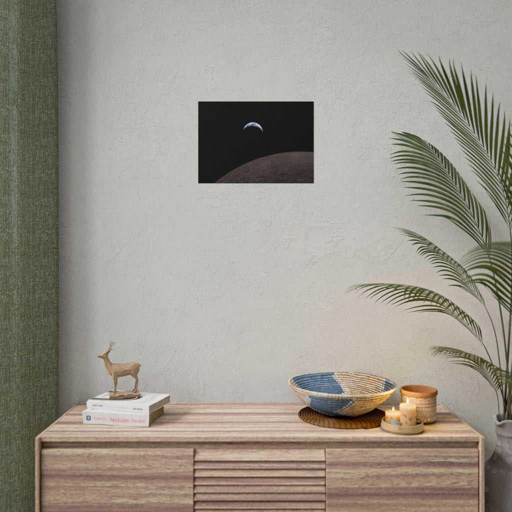 Moonrise Over Lunar Surface Poster — Minimalist Space Photography Print