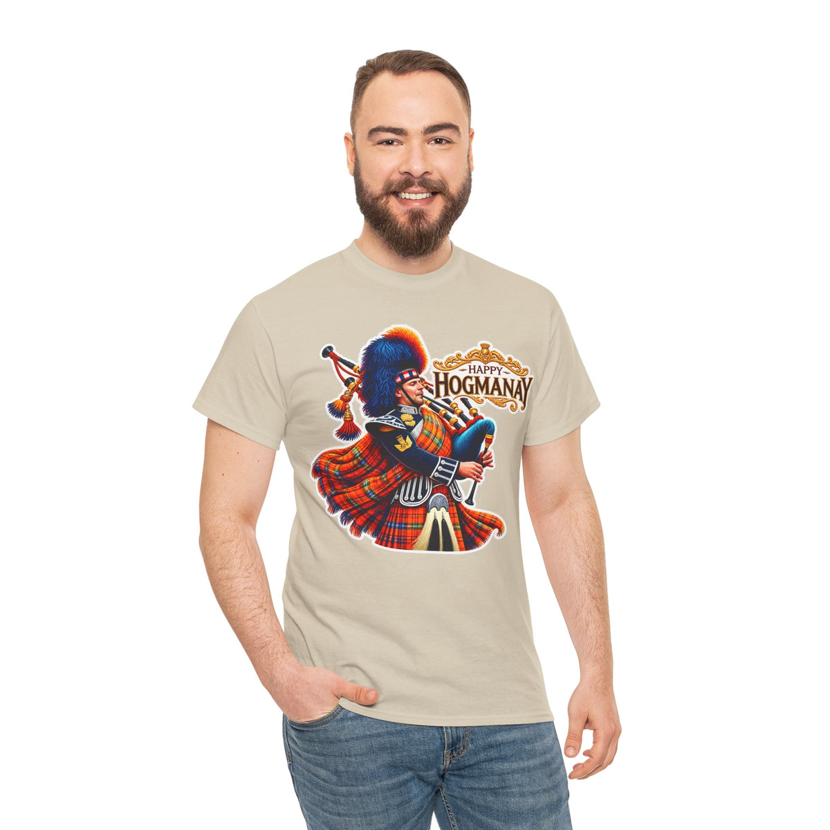 Hogmanay Bagpiper T‑Shirt — Happy Hogmanay Scottish New Year Tee