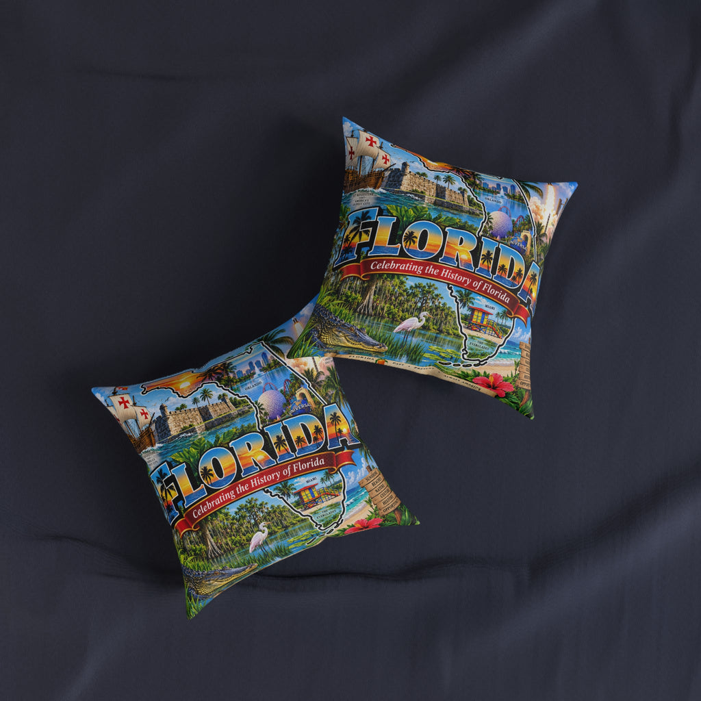 Florida Map Square Pillow — Vintage Travel State Throw Pillow