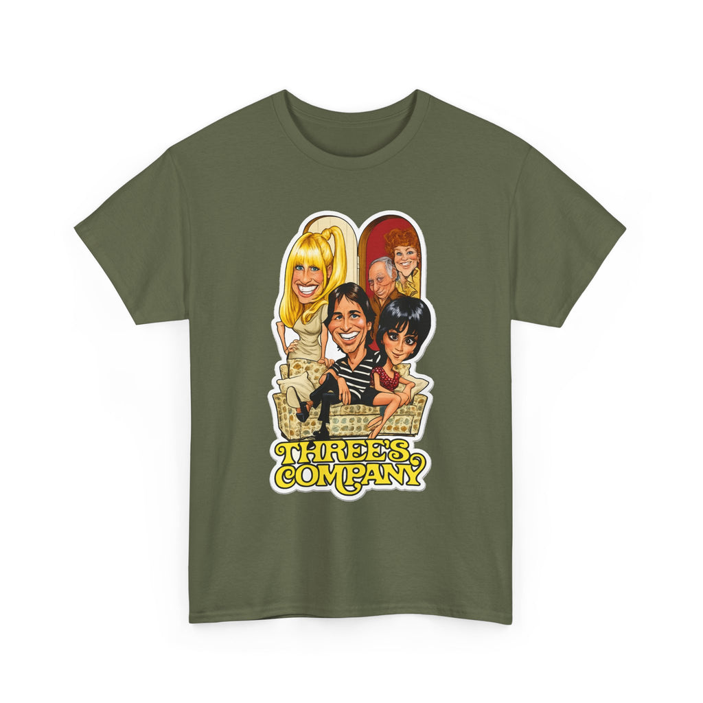 Three's Company Retro TV Tee — Vintage Sitcom Caricature T-Shirt
