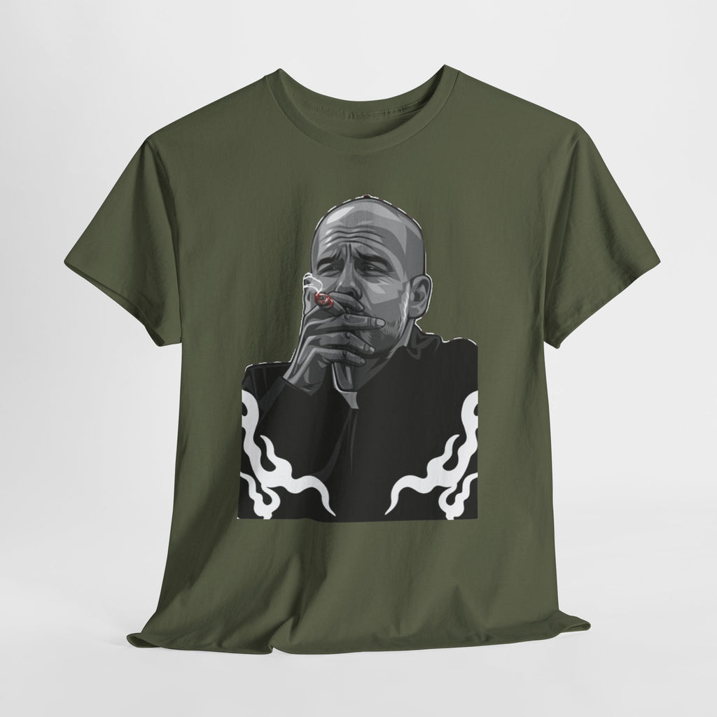 Pep Guardiola Smoking Portrait T‑Shirt — Moody Graphic Tee