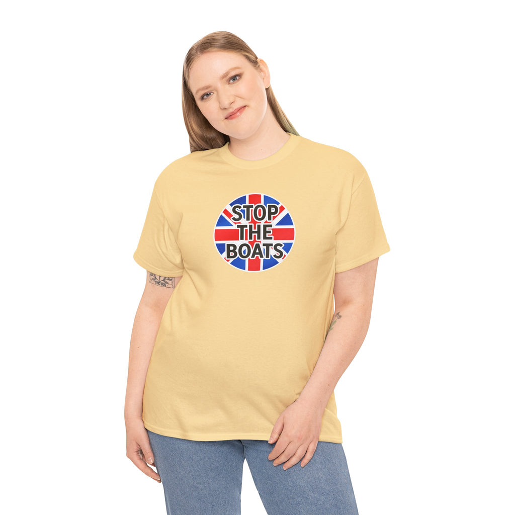 Stop The Boats Union Jack Protest Cotton T-Shirt / Tee