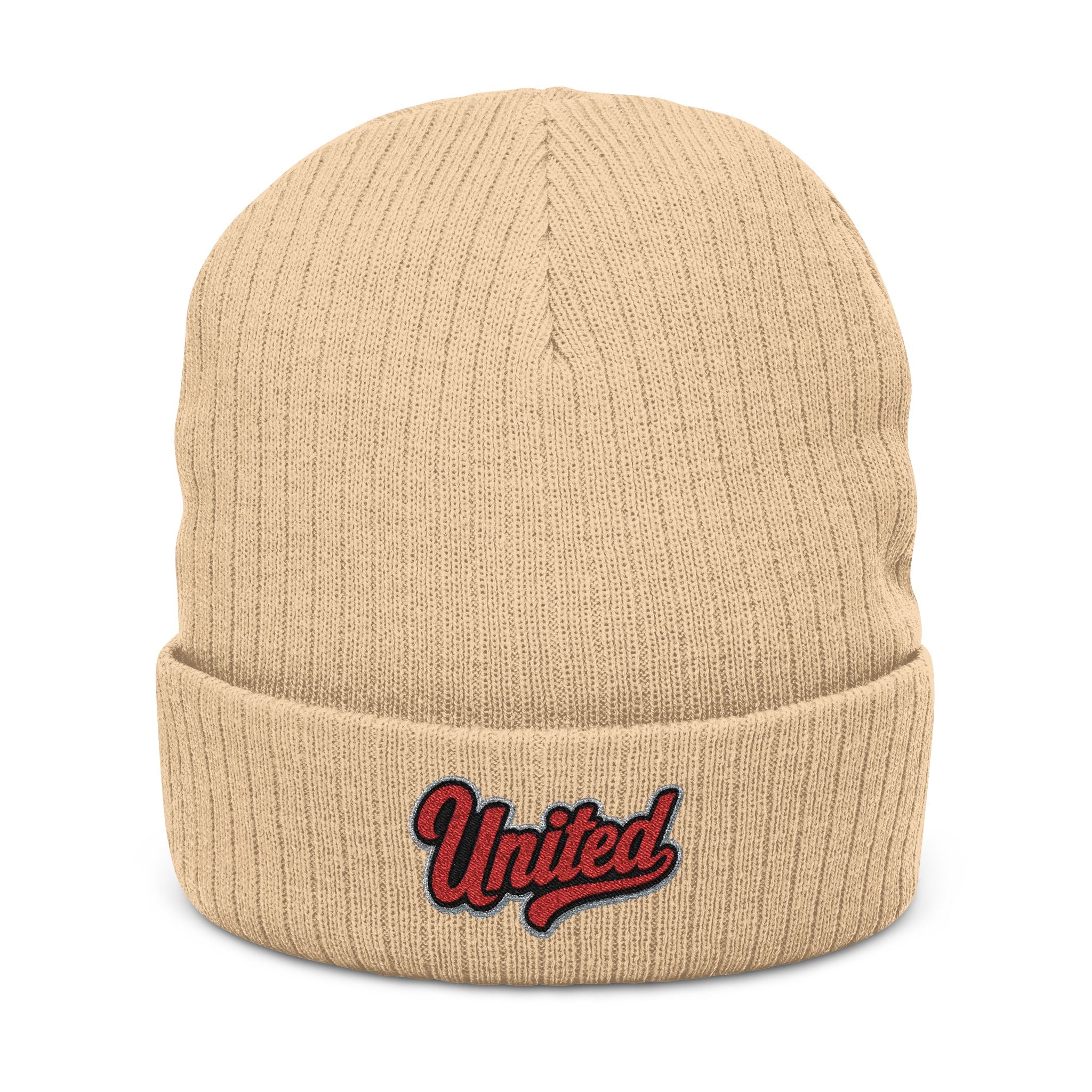 United Embroidered Ribbed Beanie — Cozy Knit Winter Hat