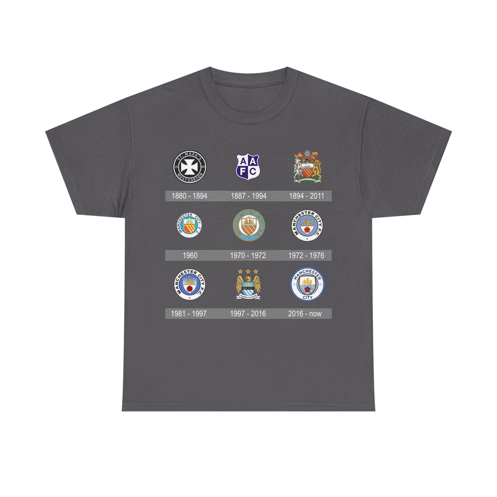 Manchester City Crest Timeline T-Shirt — Retro Club Crest History Tee