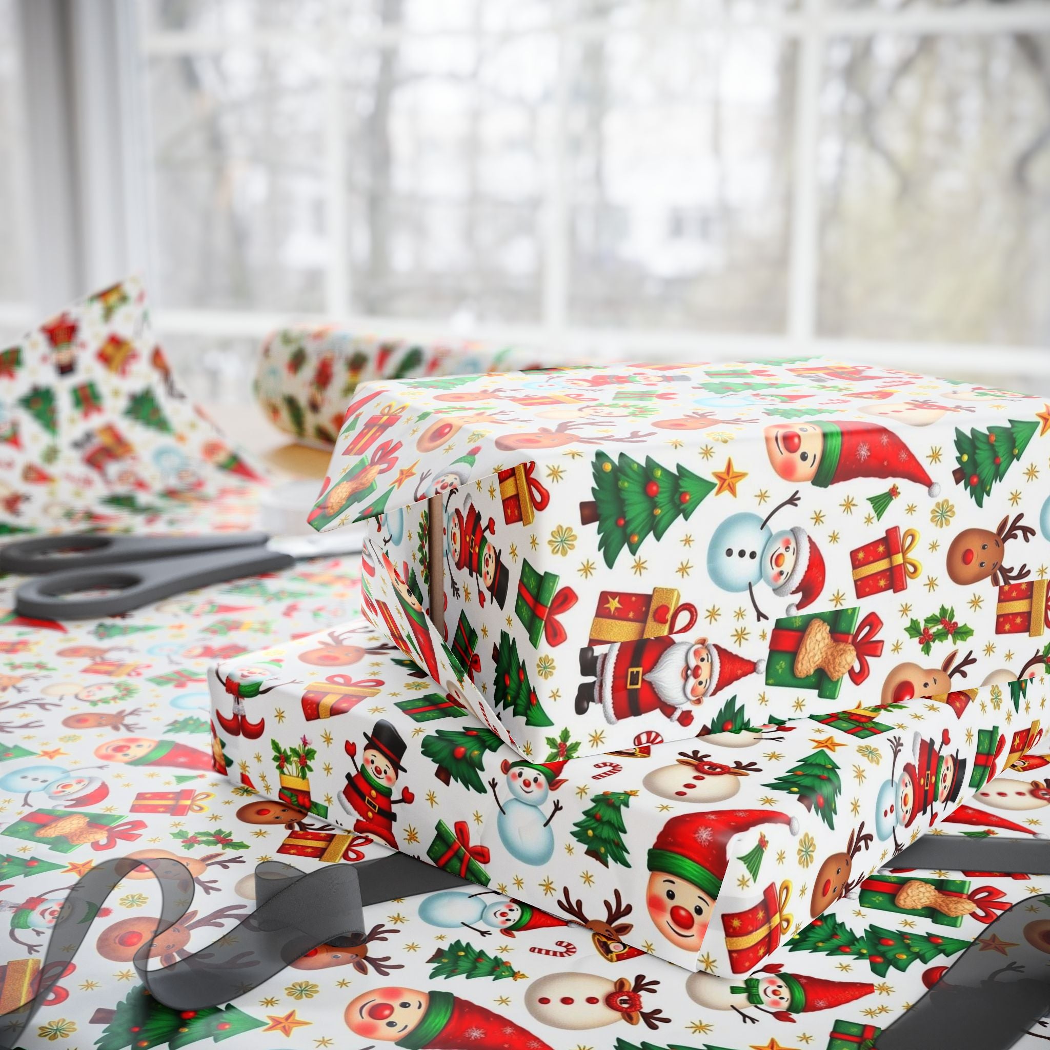 Christmas Pattern Wrapping Paper — Cute Santa, Reindeer & Tree Holiday Gift Wrap