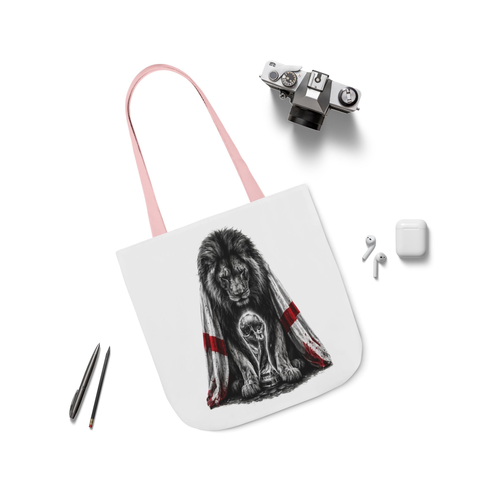 England Lion Guardian Canvas Tote — Protective Lion & Cub Illustration Tote Bag