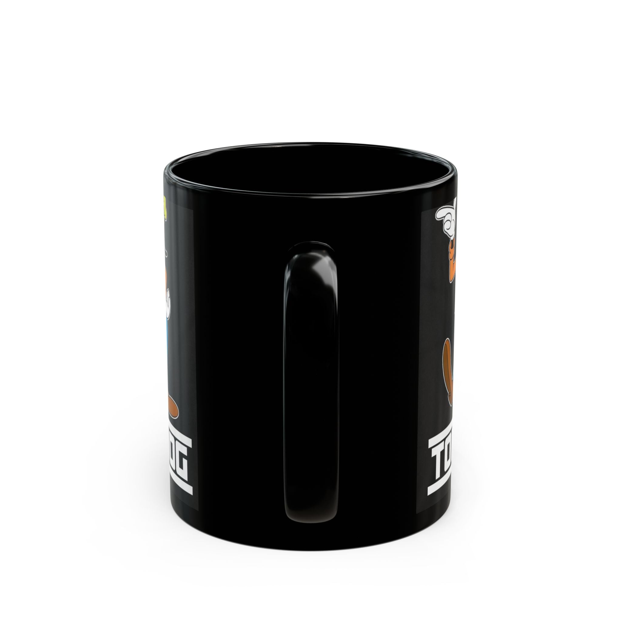 Top Dog Goofy Black Ceramic Mug — Retro Cartoon Character Coffee Cup (11oz & 15oz)