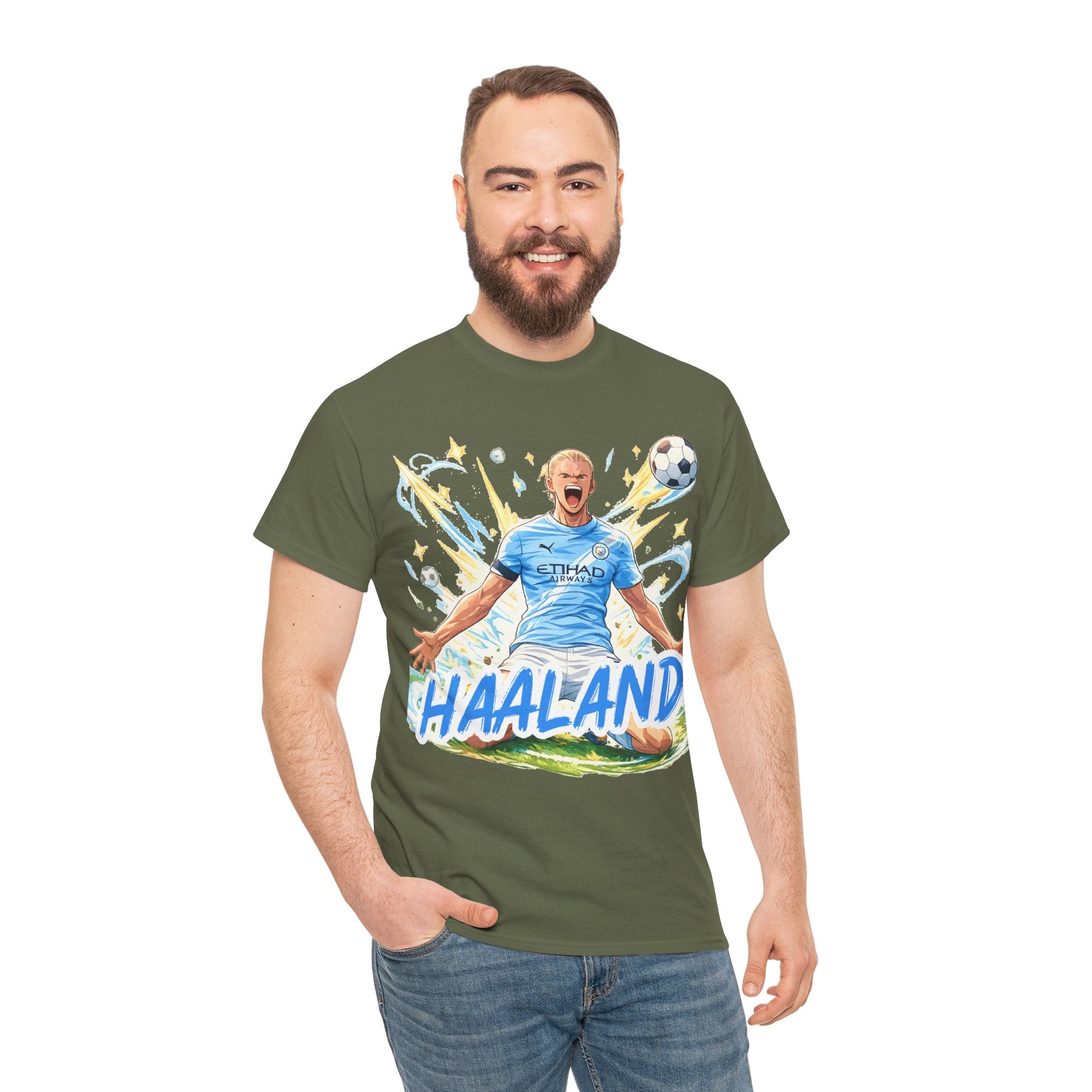 Erling Haaland Anime Fan Tee — Celebratory Football Player Graphic T-Shirt