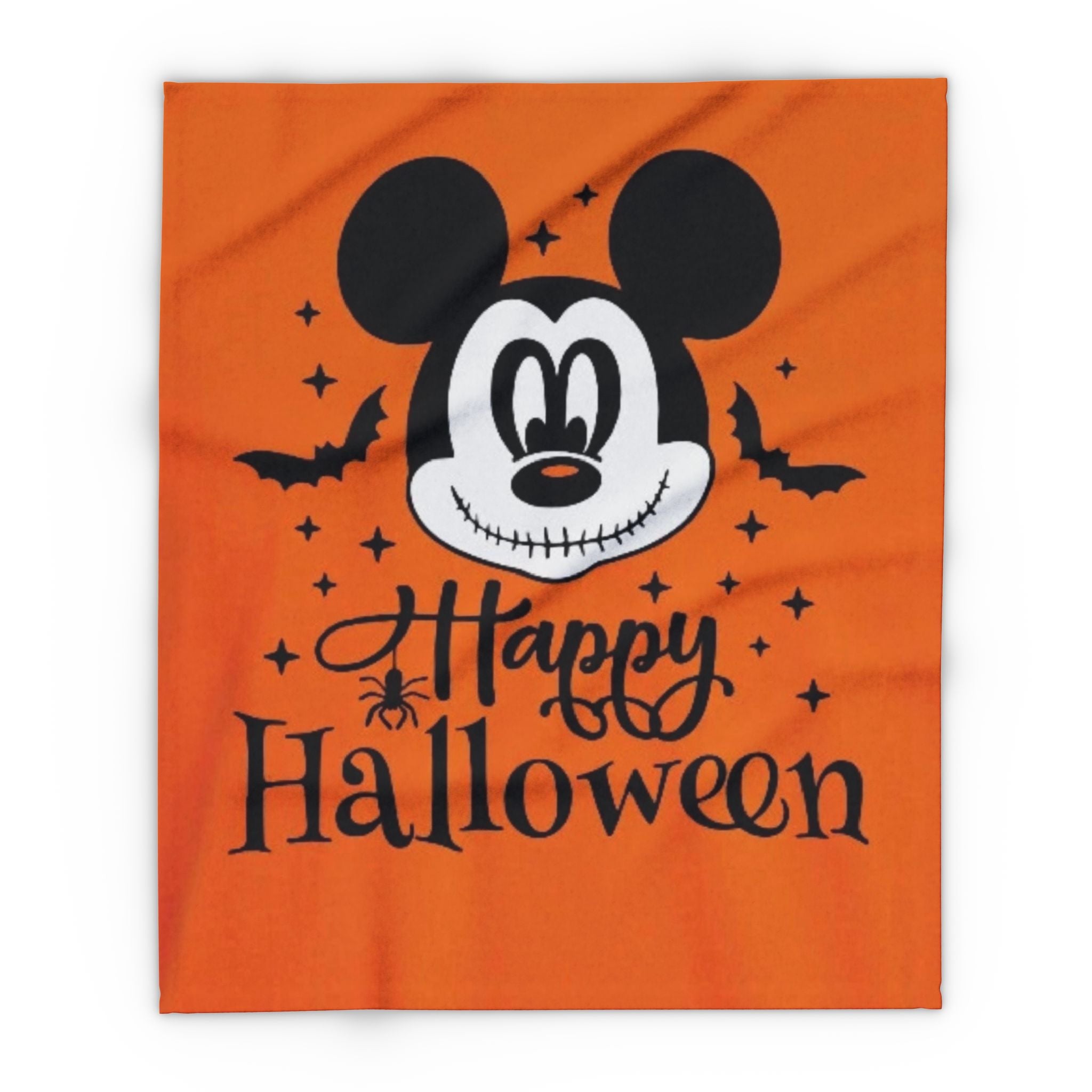 Halloween Mickey Fleece Blanket — 'Happy Halloween' Orange Cozy Throw