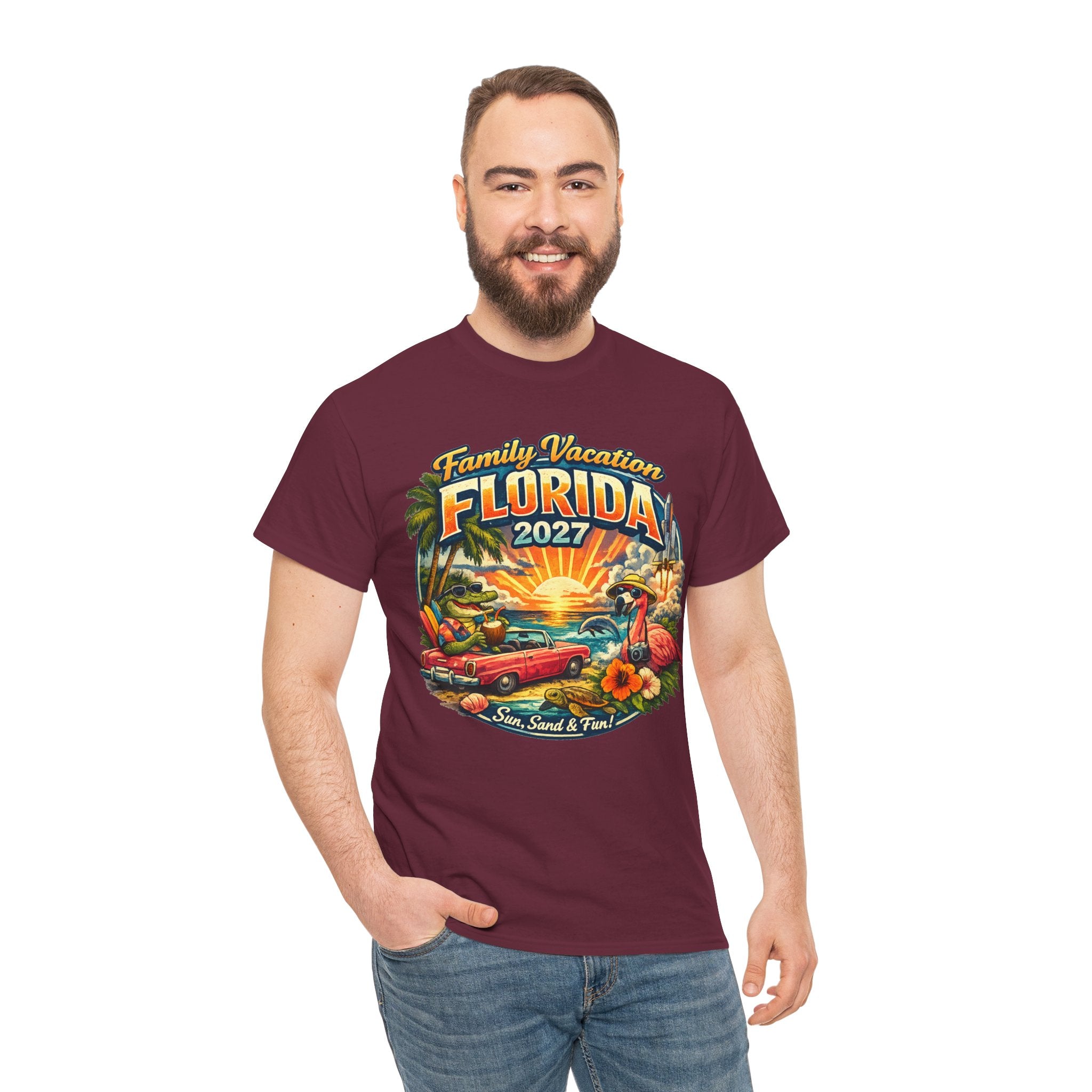 Florida Family Vacation 2027 T-Shirt — Retro Sunset Beach Design