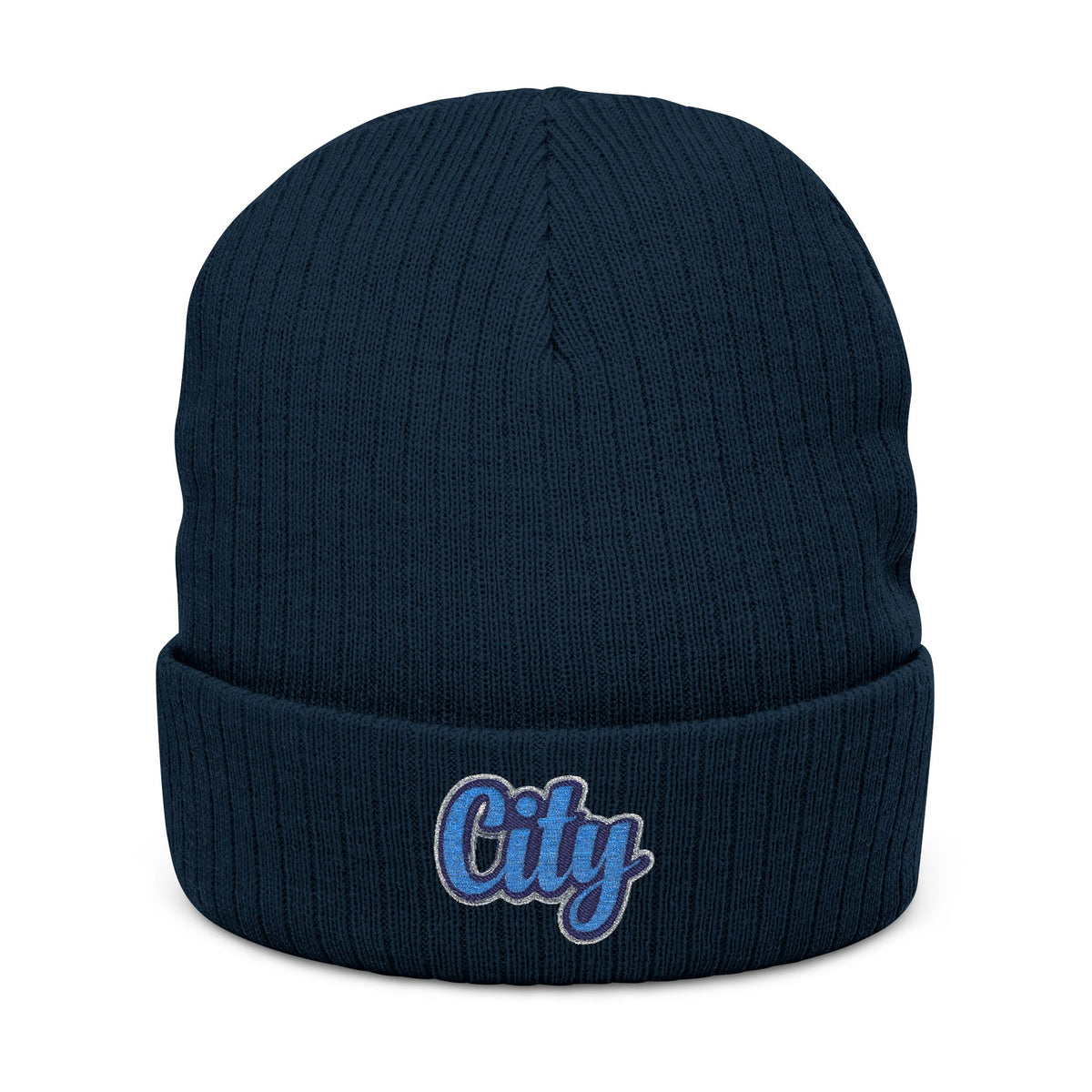 Embroidered 'City' Ribbed Knit Beanie – Cozy Urban Winter Hat