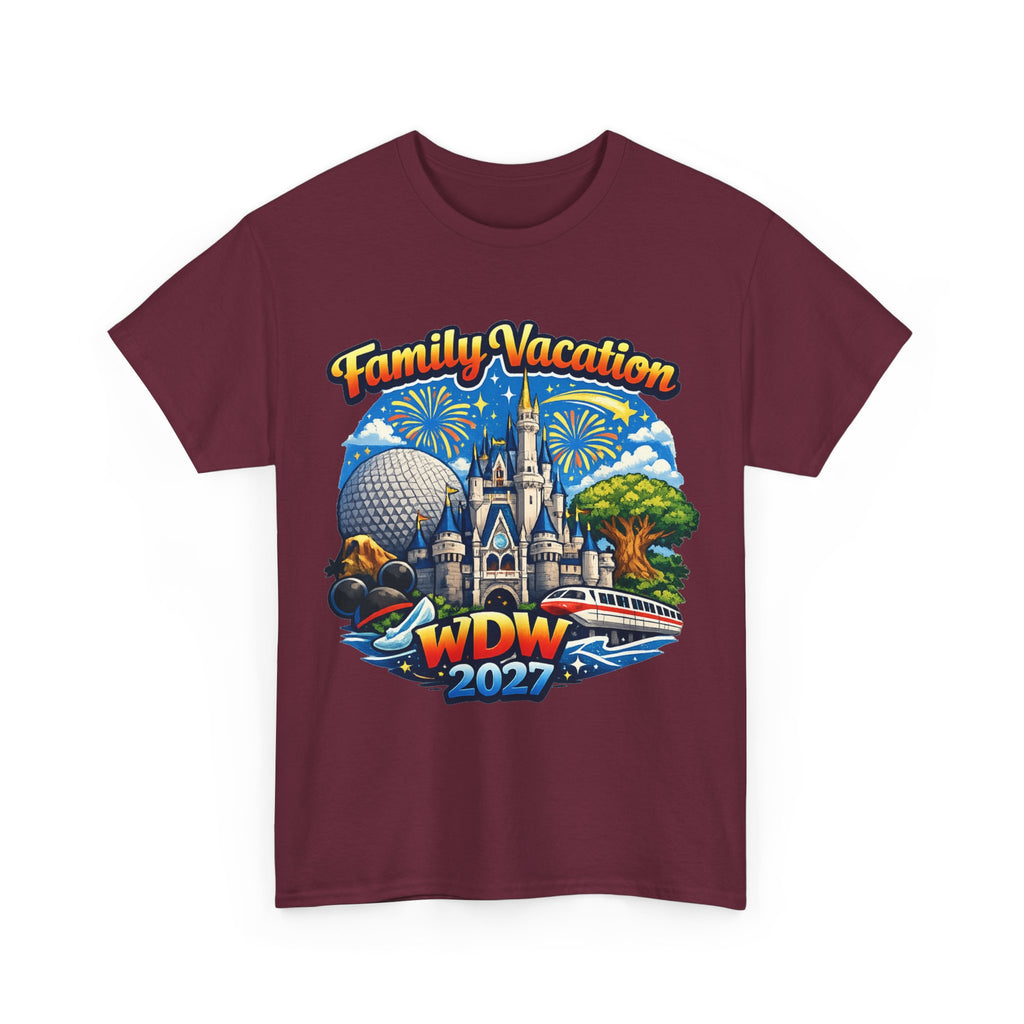 Family Vacation WDW 2027 T-Shirt – Disney Park Castle & Fireworks Vacation Tee