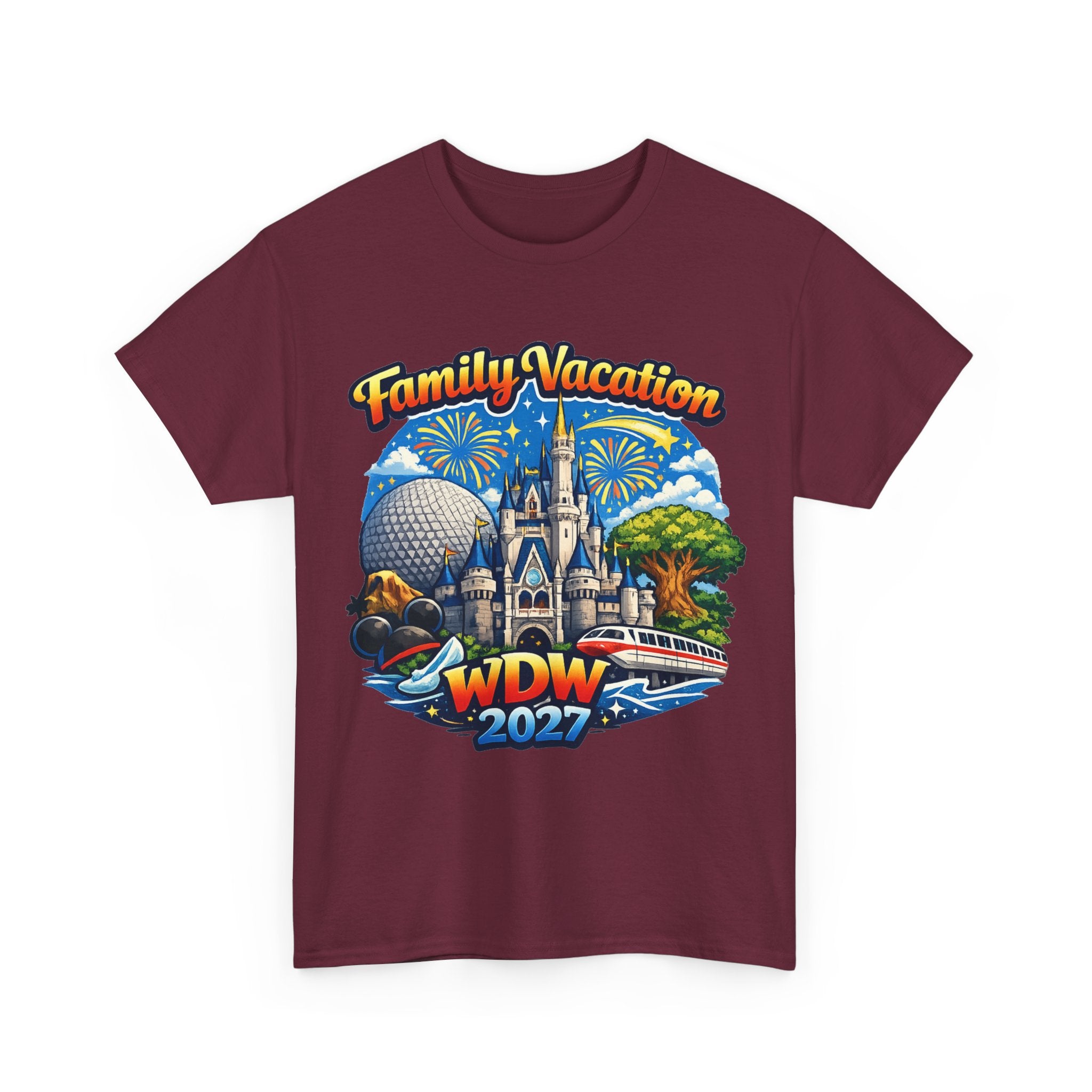 Family Vacation WDW 2027 T-Shirt – Disney Park Castle & Fireworks Vacation Tee
