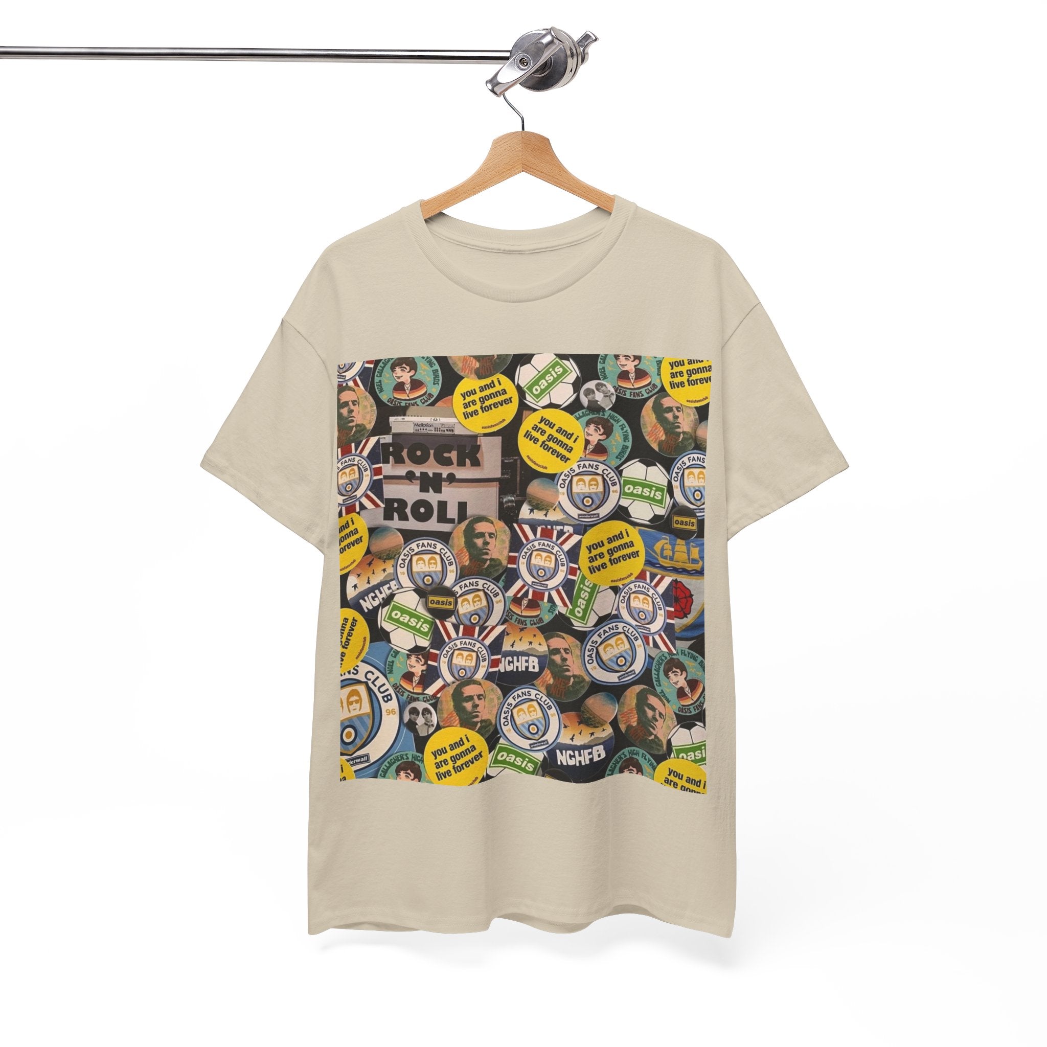 Oasis Rock & Roll Retro Button Collage Tee