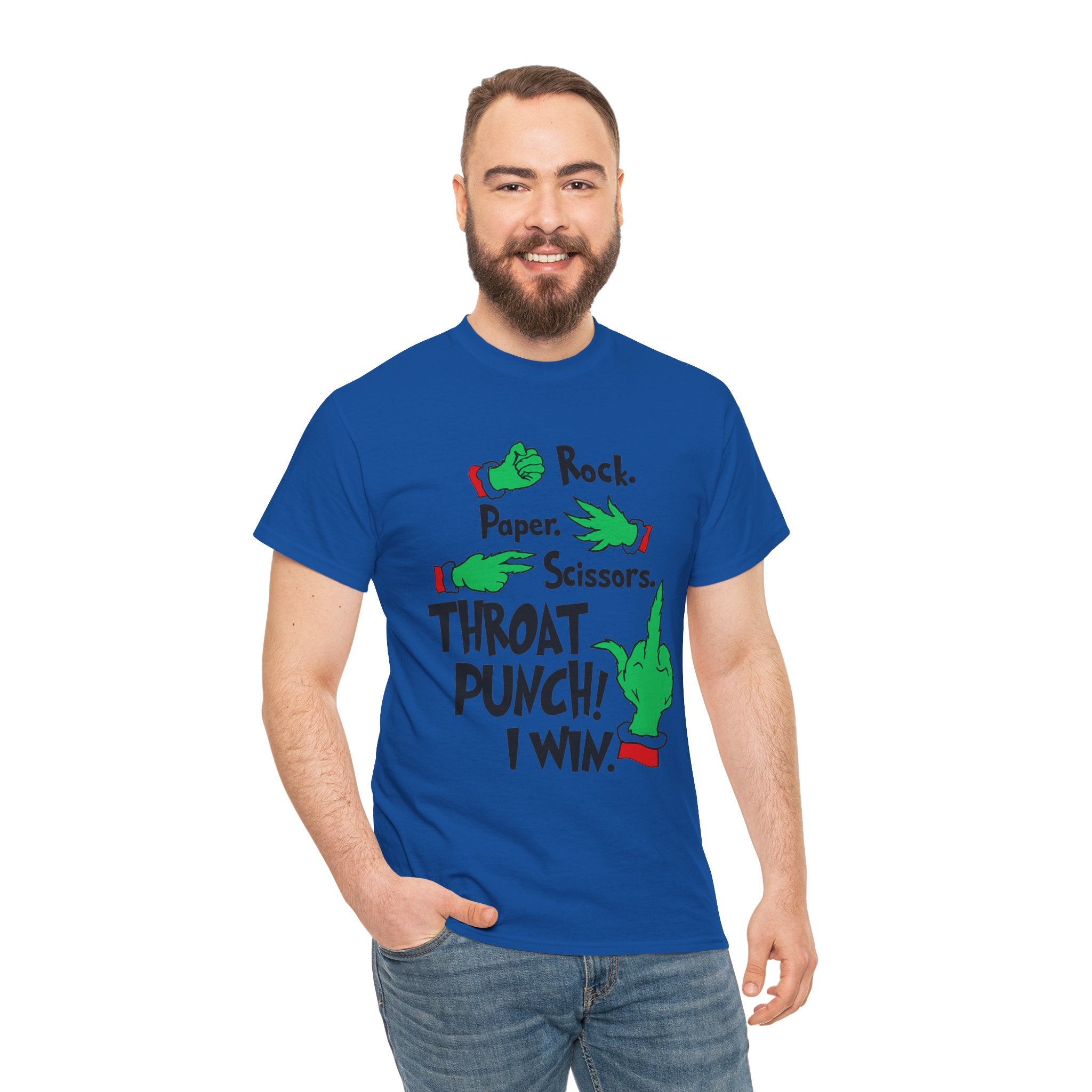 Funny Holiday Tee — "Rock. Paper. Scissors. Throat Punch! I Win" Graphic T-Shirt