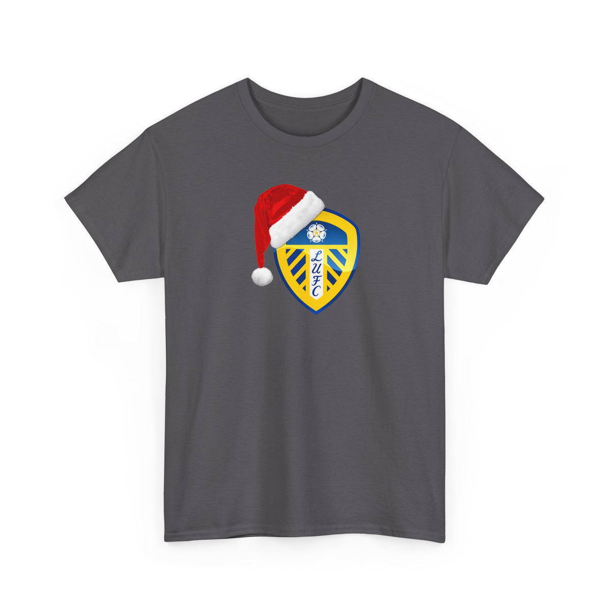 Leeds United Christmas Crest T-Shirt — Santa Hat Soccer Tee