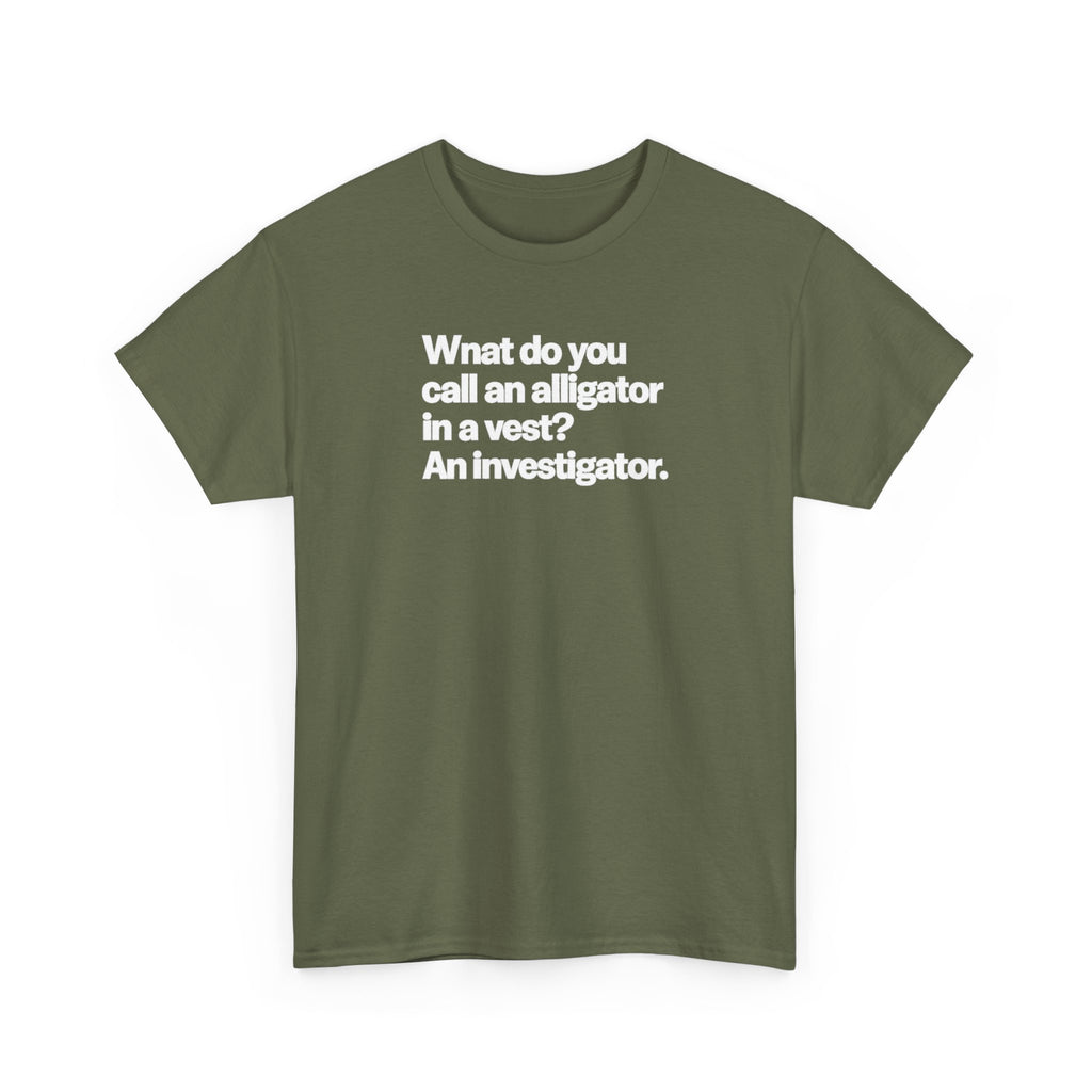 What do you call an Alligator White Minimalist Funny Tee — Subtle Embossed Text Casual T-Shirt