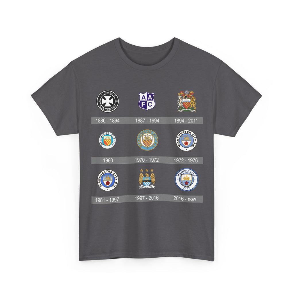 Manchester City Crest Timeline T-Shirt — Retro Club Crest History Tee