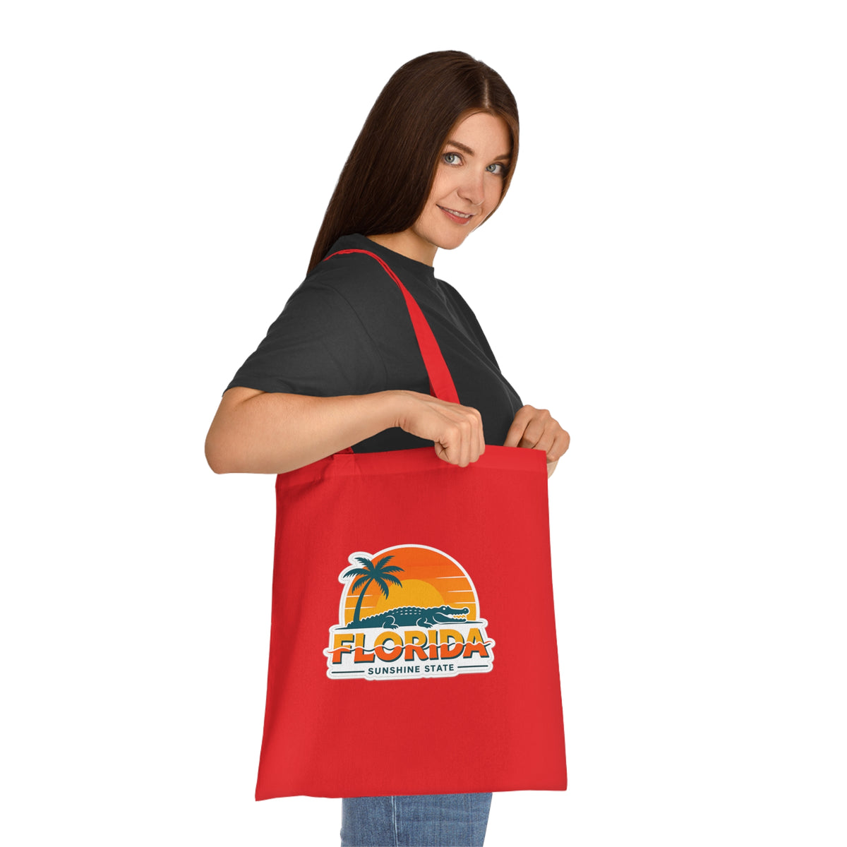 Florida Sunshine State Palm Tree Tote Bag — Retro Beach Sunset Cotton Tote