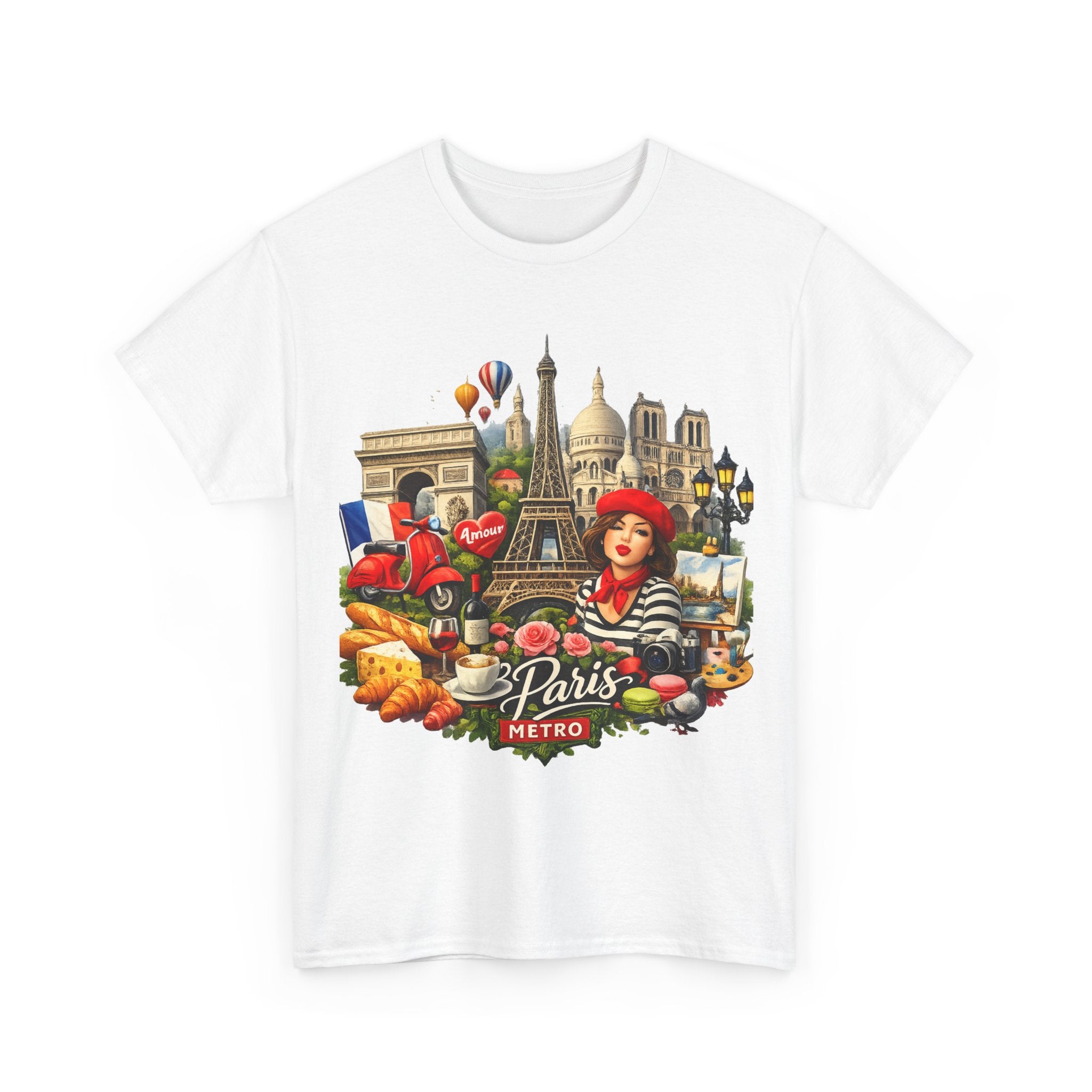 Paris Montage Tee — Eiffel Tower, Croissant & Metro Vintage Travel T‑Shirt