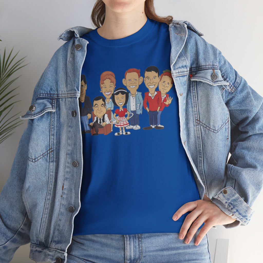 Happy Days Retro TV Cast Cartoon Tee - Vintage Sitcom Character Group Shirt