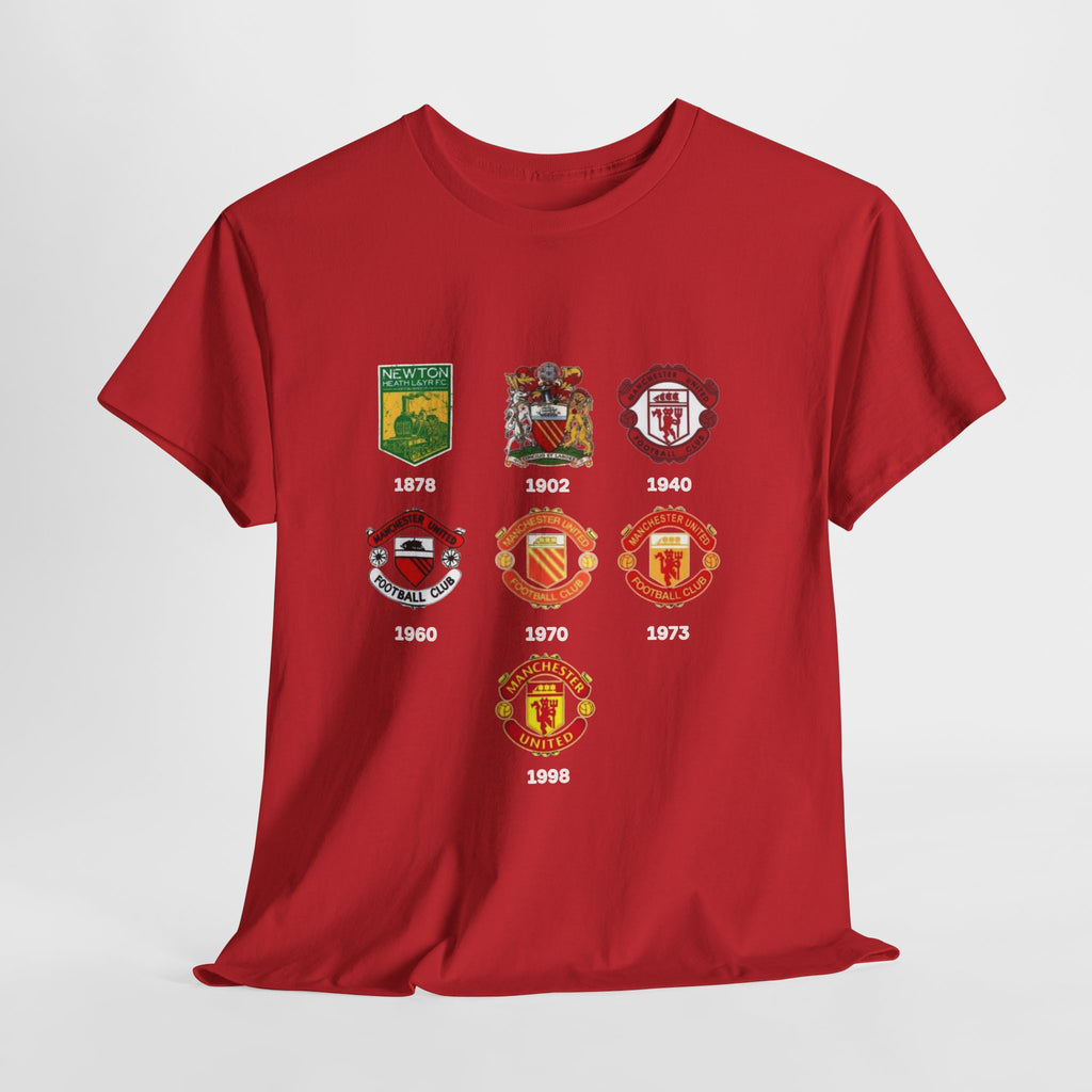 Manchester United Crest Evolution T-Shirt — Vintage Club Logo Timeline Tee