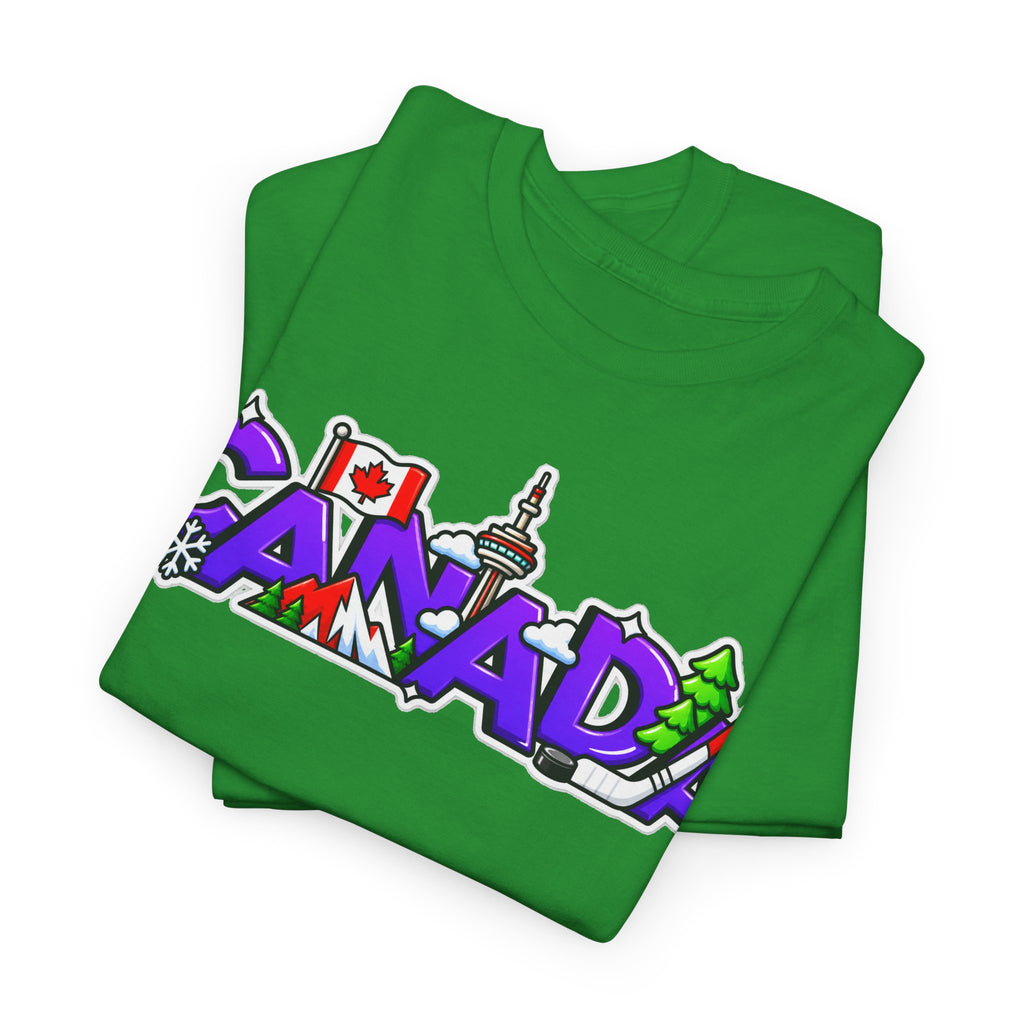 Canada Cartoon Graphic Tee — Canadian Landmark & Flag Travel T‑Shirt