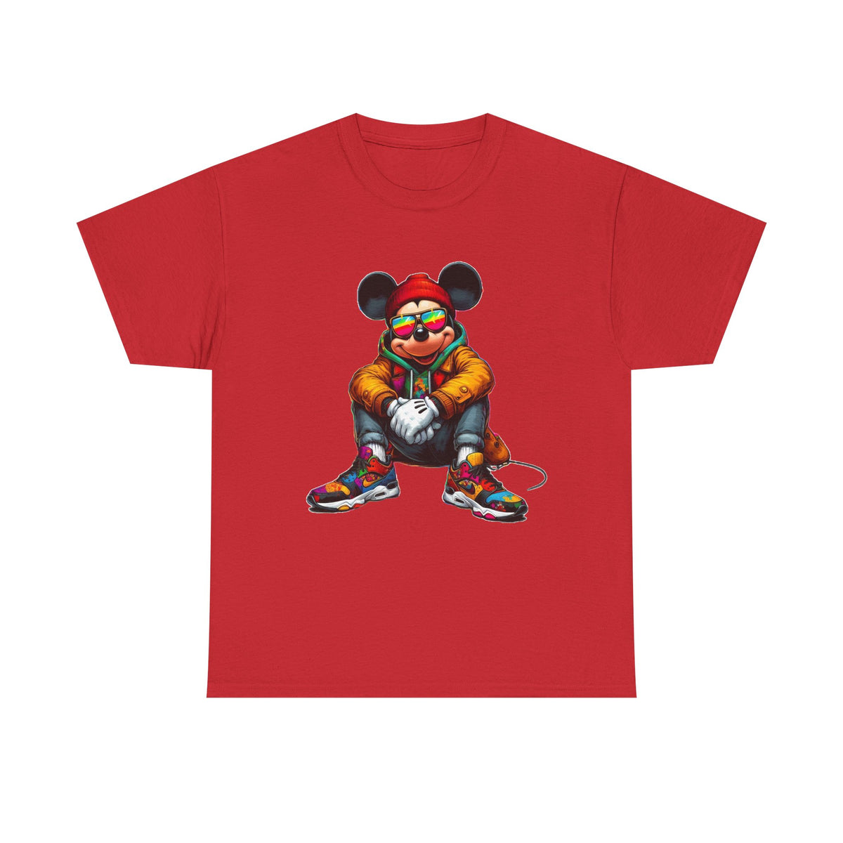 Mickey Mouse Streetwear Graphic Tee — Hip-Hop Mouse Character Sitting in Sneakers