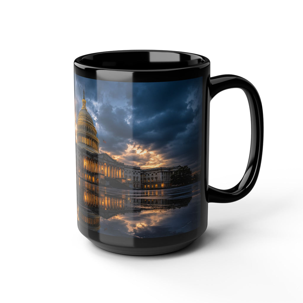 US Capitol Reflection Black Mug — Washington D.C. Skyline Coffee Cup (11oz, 15oz)