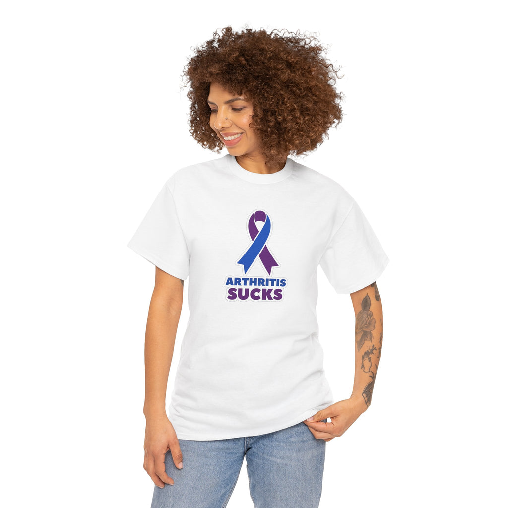 Arthritis Sucks Awareness T-Shirt — Purple & Blue Ribbon Support Tee