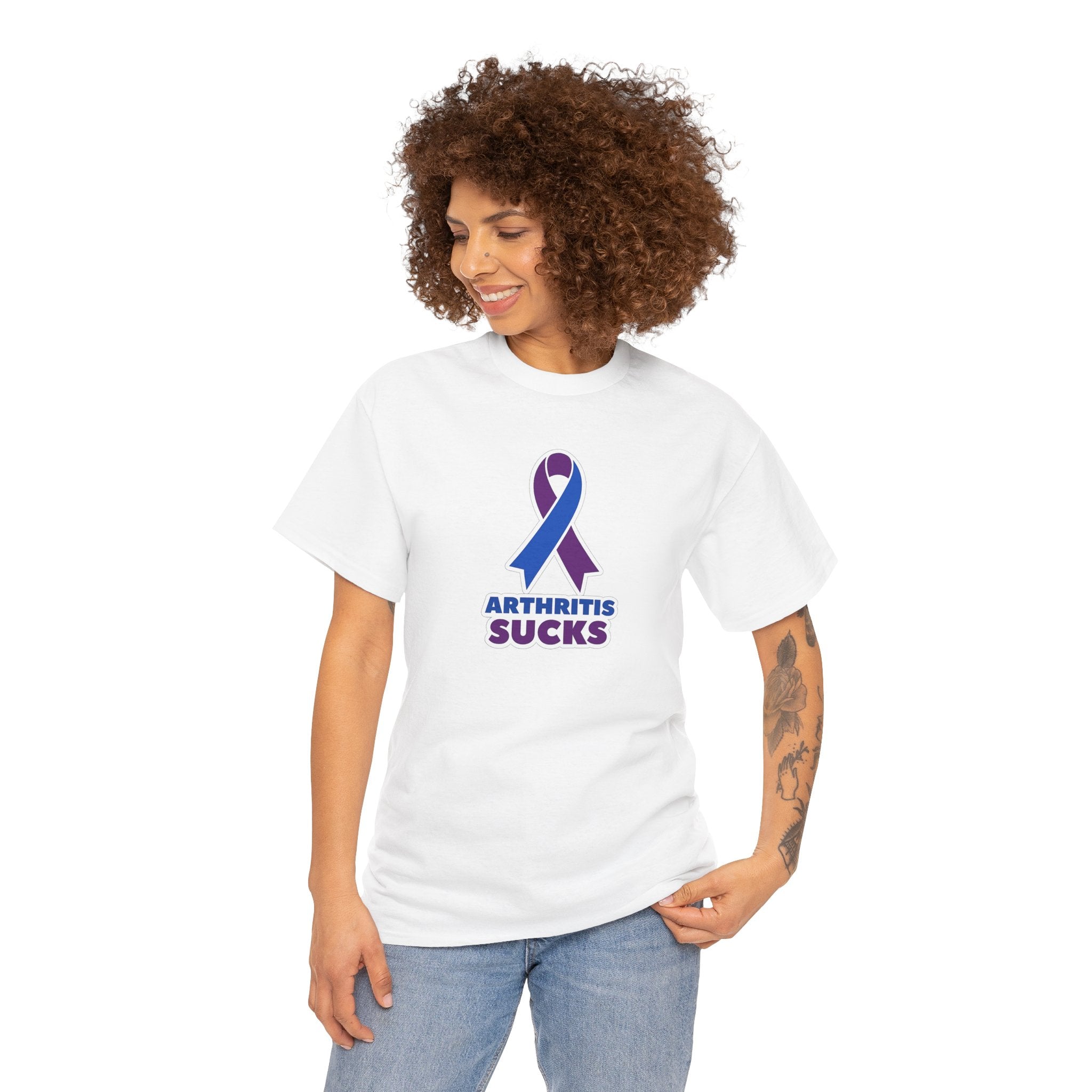 Arthritis Sucks Awareness T-Shirt — Purple & Blue Ribbon Support Tee