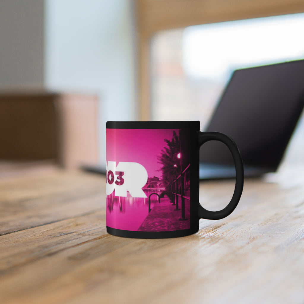 Black Mug — Key 103 Pink Cityscape Coffee Mug (11oz/15oz)