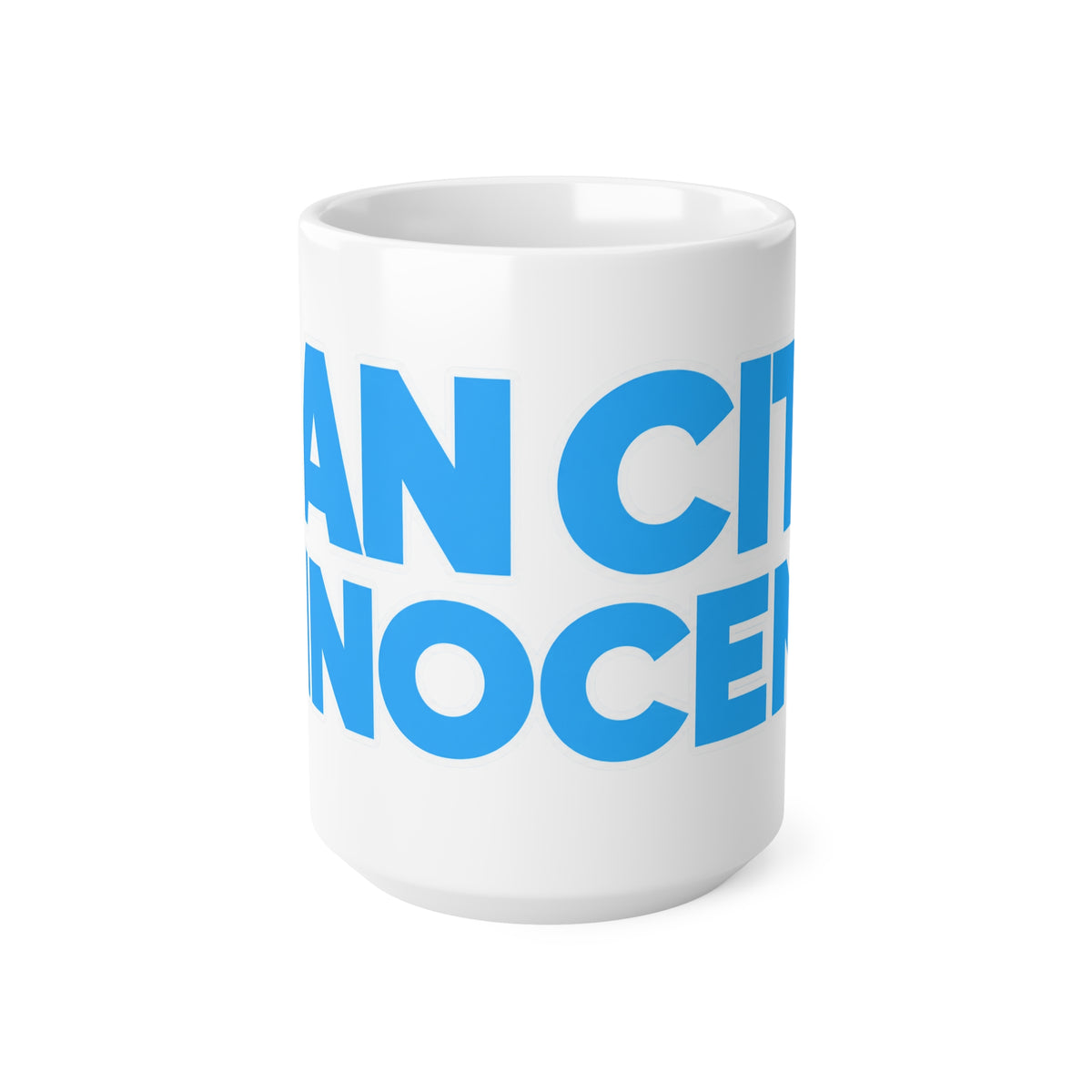 Ceramic Mug - Bold Blue "Man City Innocent" Football Fan Coffee Cup (11oz, 15oz)