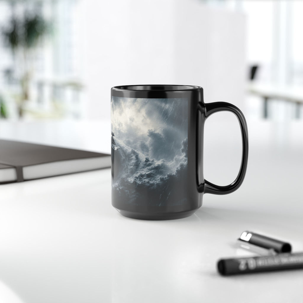 Empire Star Destroyer Stormy Starship Black Mug — Sci‑Fi Space Battle Coffee Cup (11oz, 15oz)