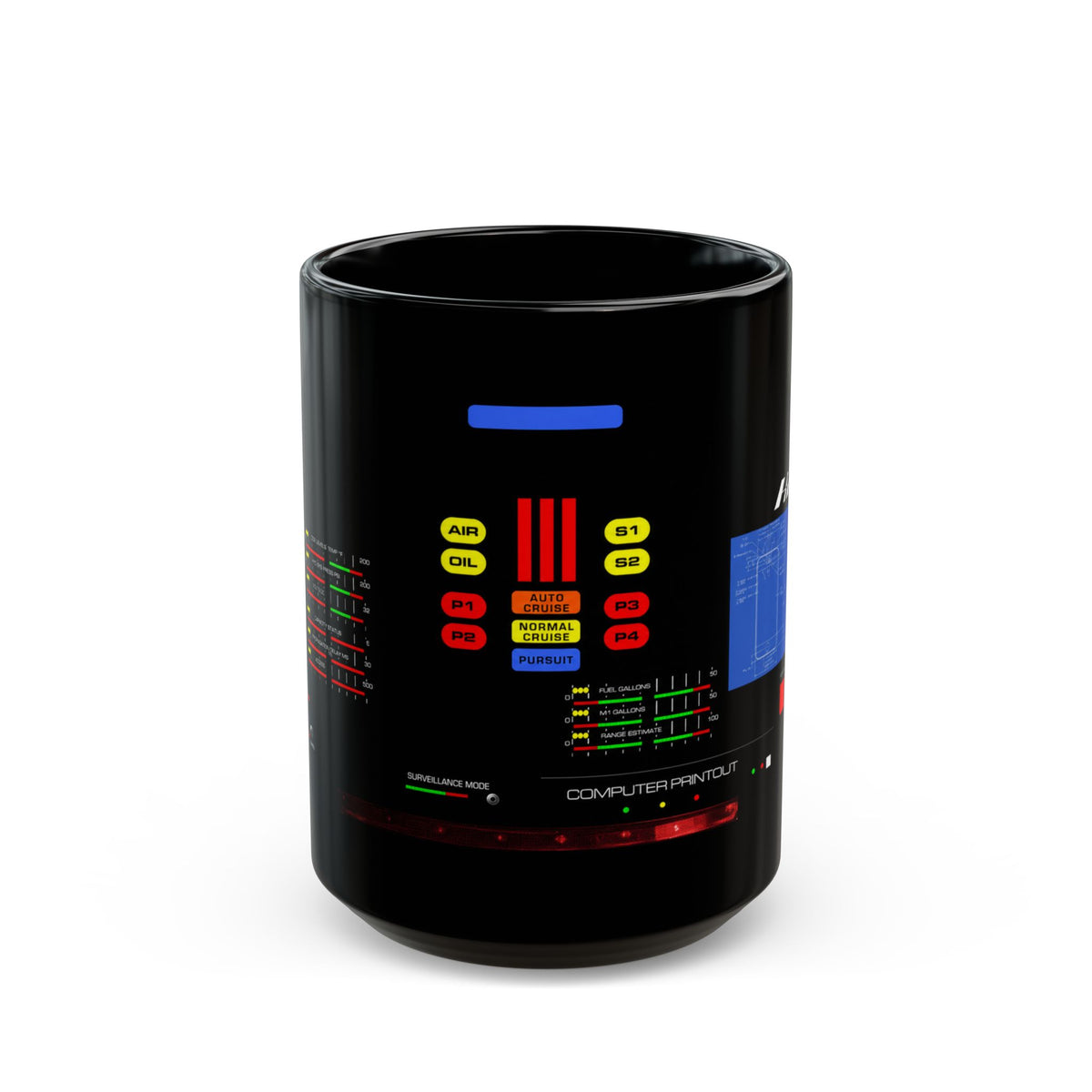 Knight Rider Kitt Dashboard Computer Console Black Mug — Futuristic Control Panel Design (11oz & 15oz)