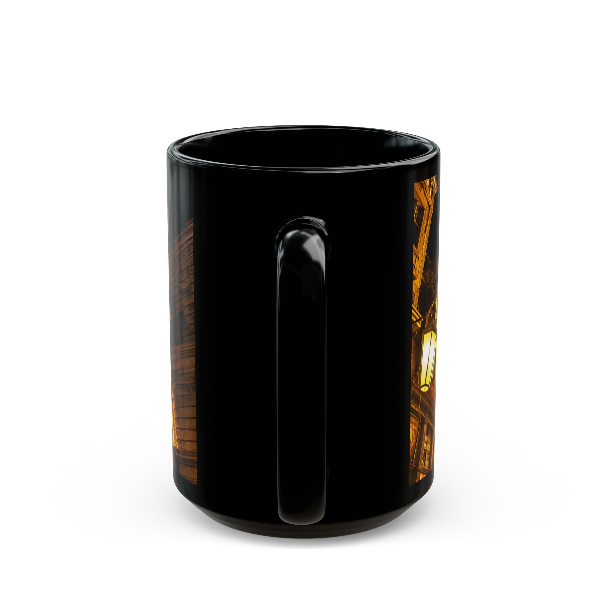 Golden Dragon Fire-Breathing Black Mug — Fantasy Castle Coffee Cup