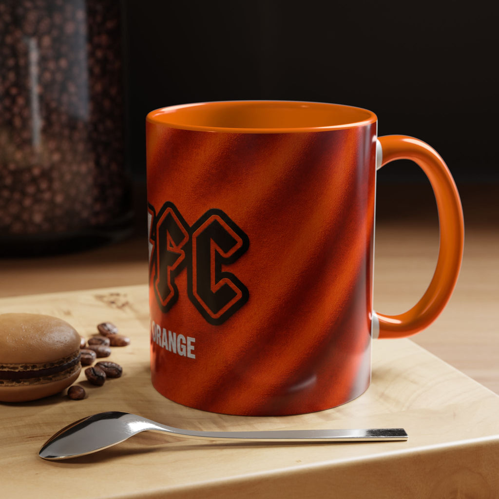 Salford City Inspired Back in Orange Accent Coffee Mug — Rock Band Lightning Logo