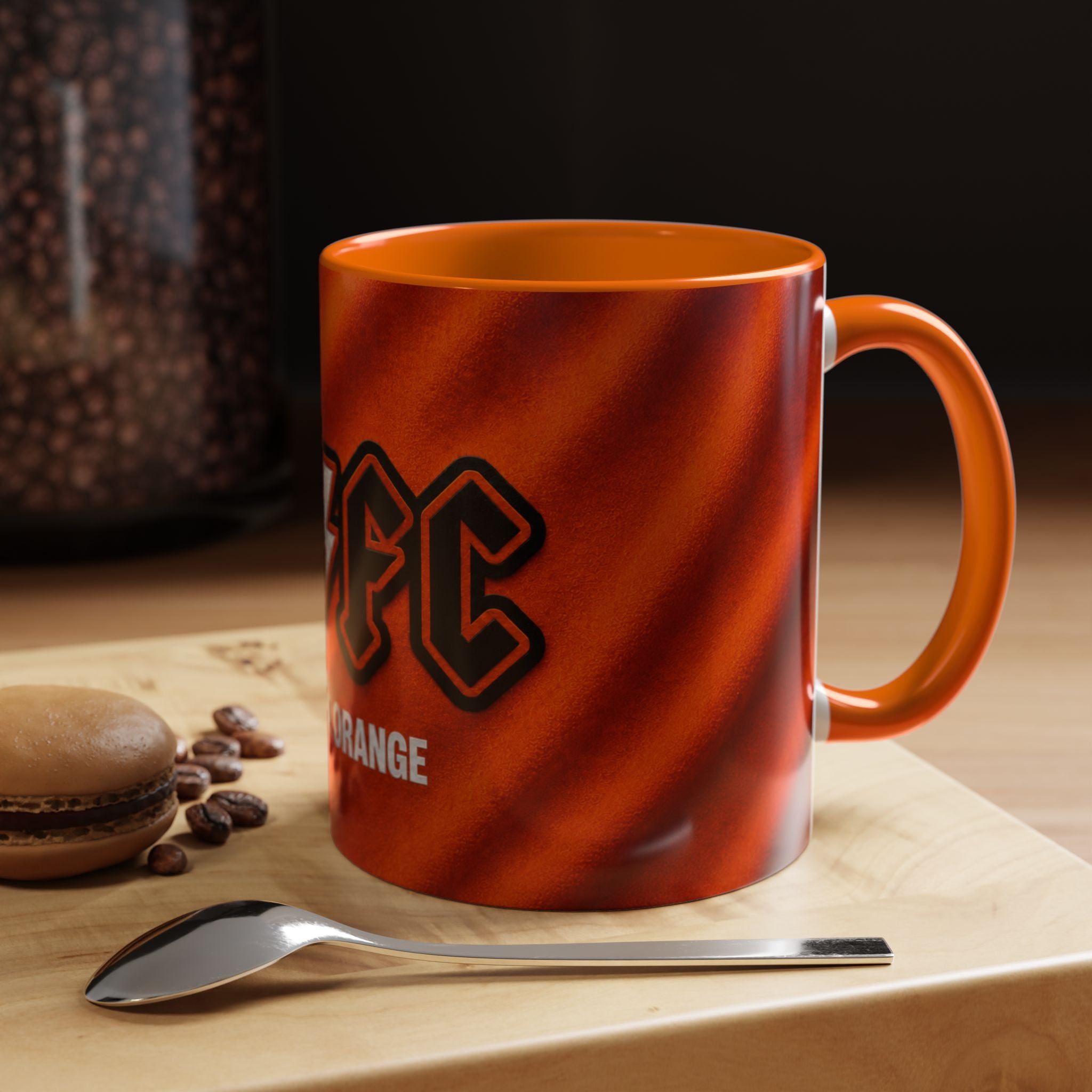 Salford City Inspired Back in Orange Accent Coffee Mug — Rock Band Lightning Logo