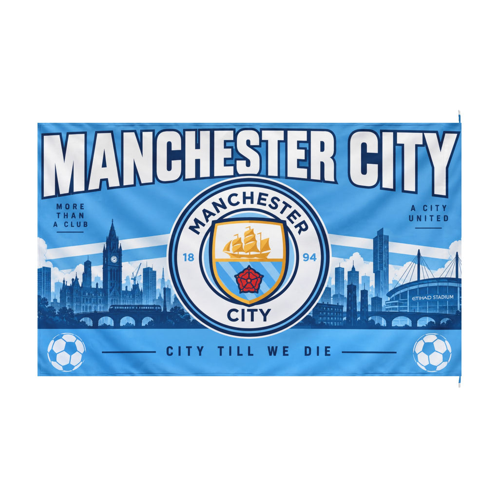 Manchester City Double-Sided Fan Flag — "City Till We Die" Stadium Banner