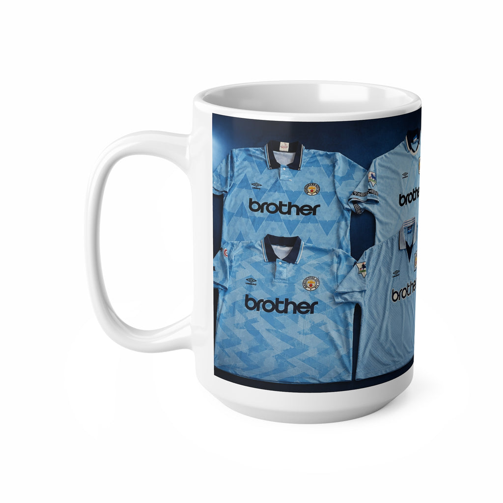 Manchester City Retro Home Light Blue Football Jersey Coffee Mug — Vintage Soccer Kits Design, 11oz/15oz