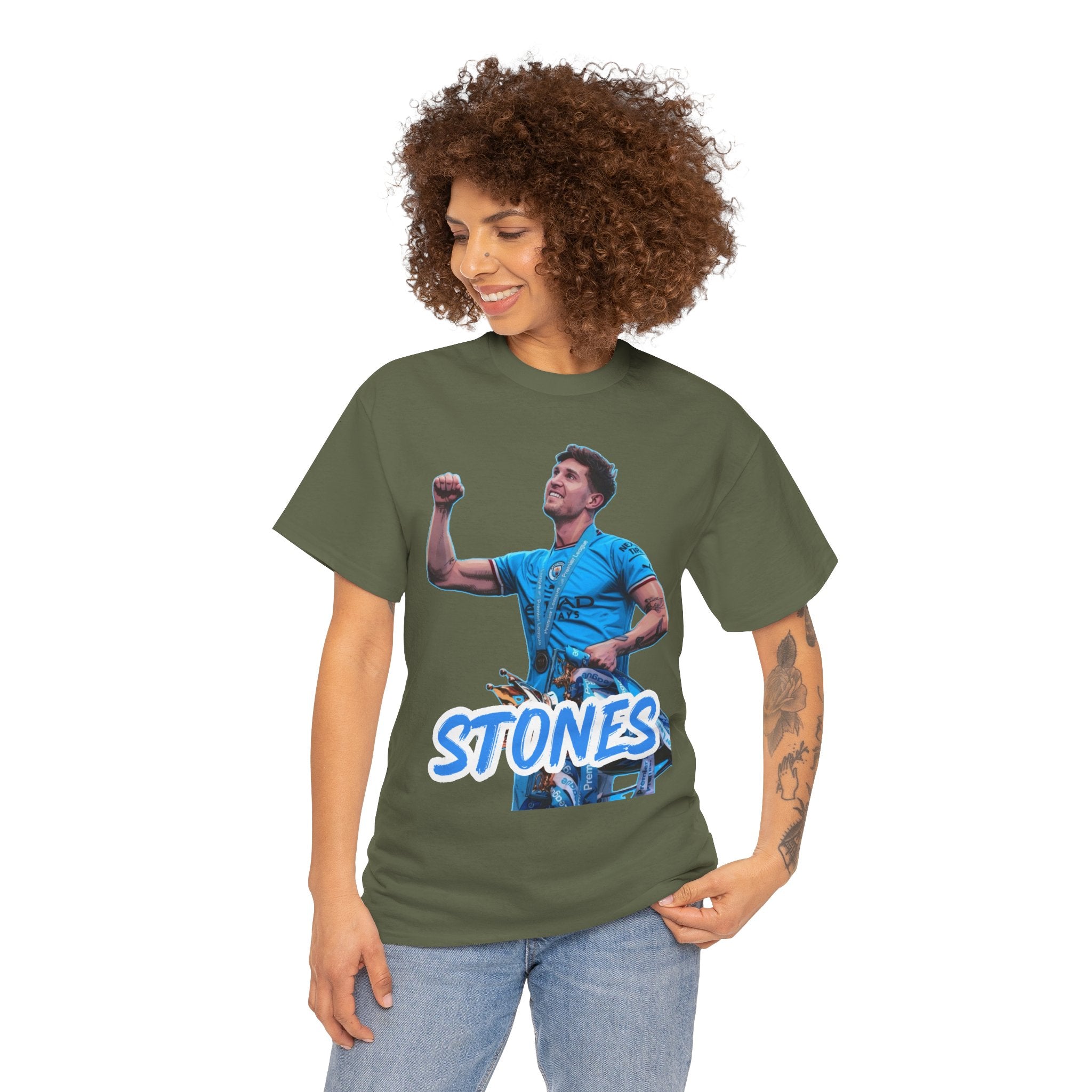 John Stones Manchester City Soccer Fan Tee — Blue Player Graphic T-Shirt