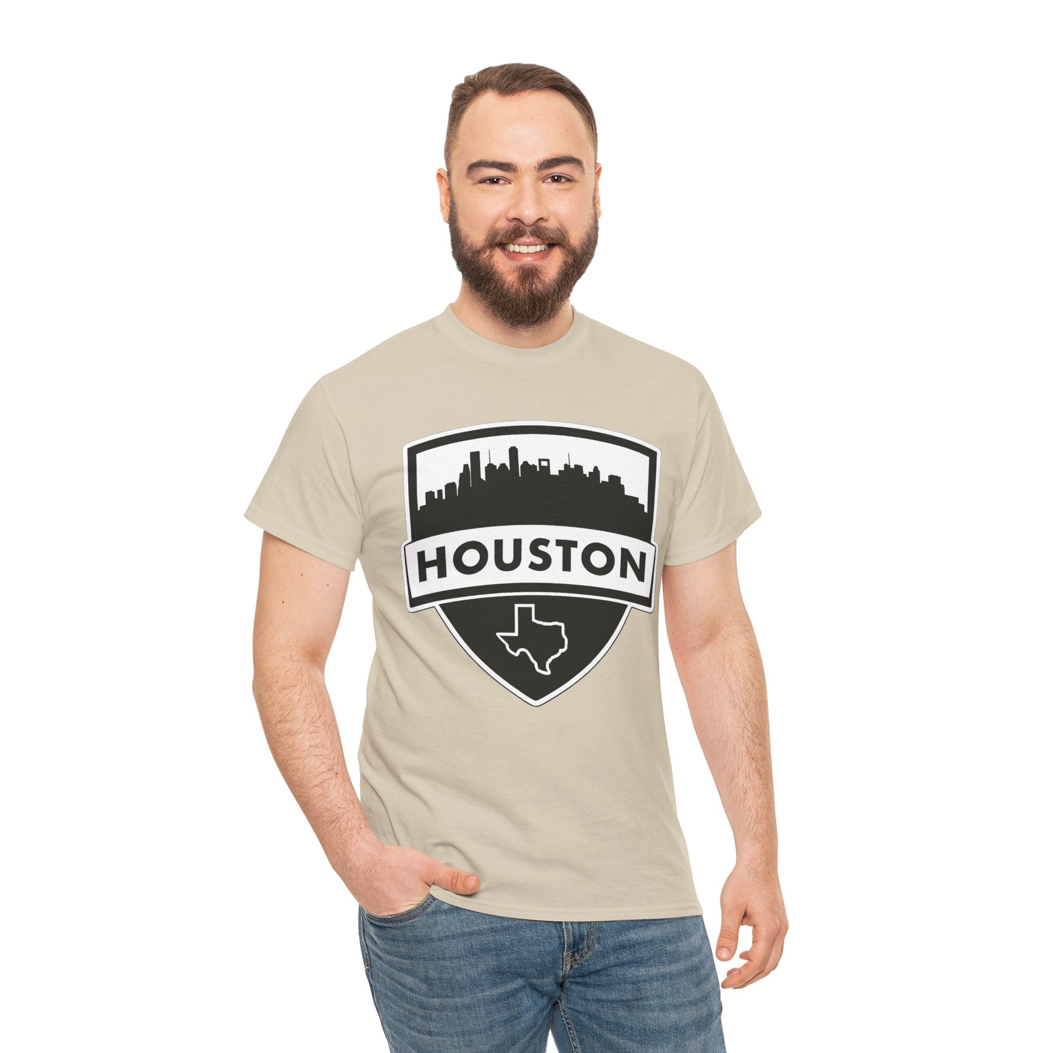 Houston Skyline Shield T-Shirt — Texas Outline City Pride Tee