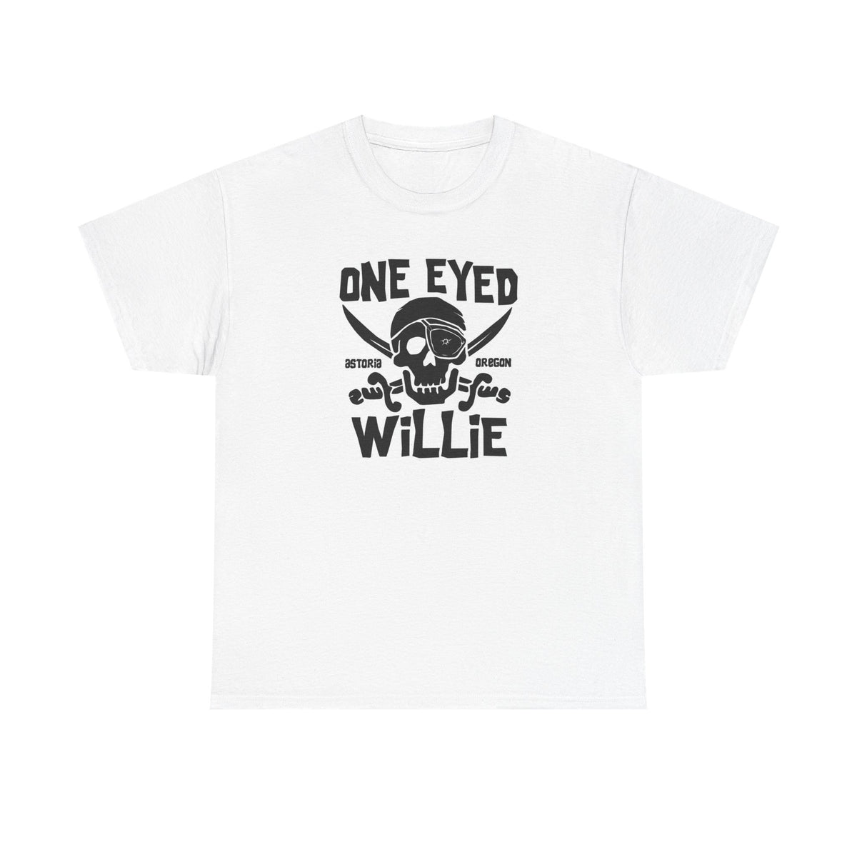One Eyed Willie Pirate Skull Tee — Retro Nautical Adventure Graphic Shirt