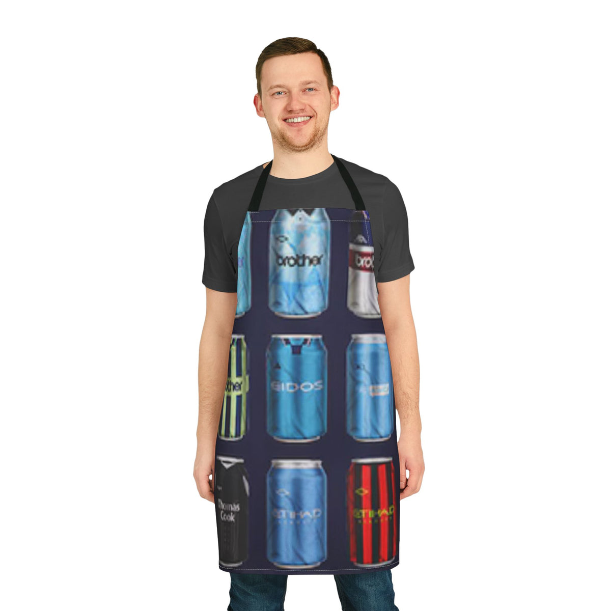 Manchester City Inspired Soda Can Pattern Apron — Colorful Beverage Can Kitchen Apron