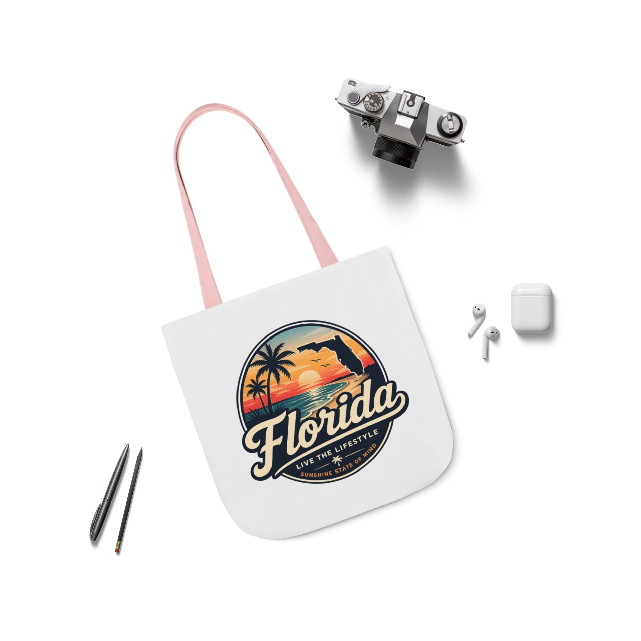 Florida Sunset Canvas Tote Bag — Retro Palm Beach Design