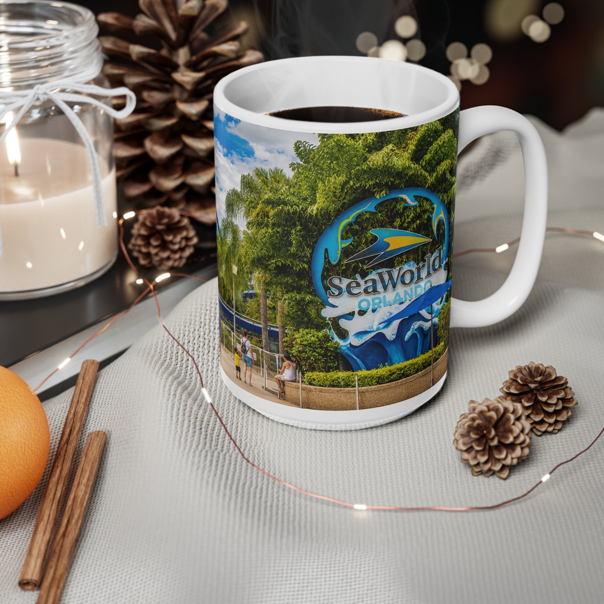 Sea World Theme Park Roller Coaster Photo Mug — Scenic Amusement Park Ceramic Coffee Cup (11oz & 15oz)