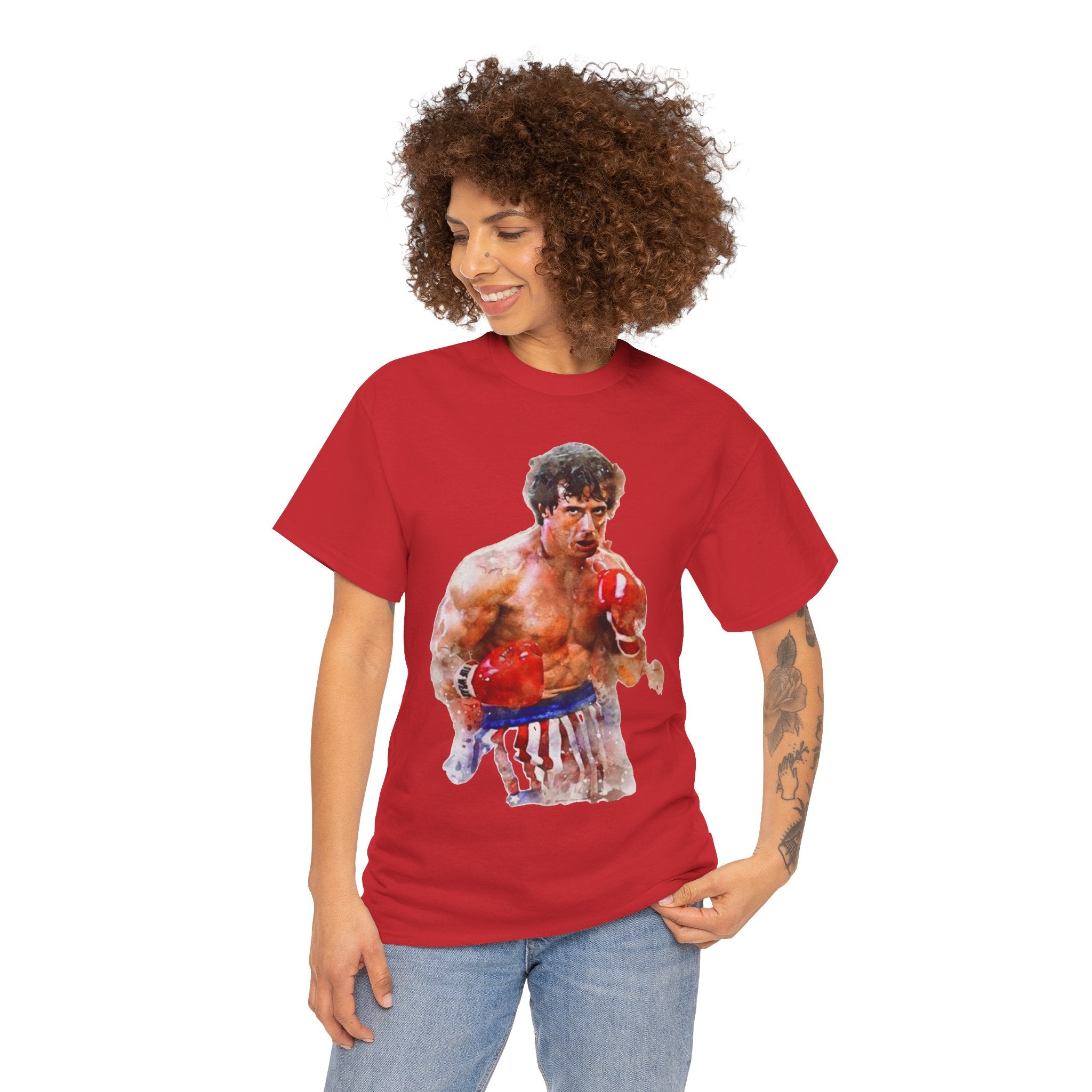 Boxer Rocky Painting T‑Shirt — Vintage American Flag Boxing Tee
