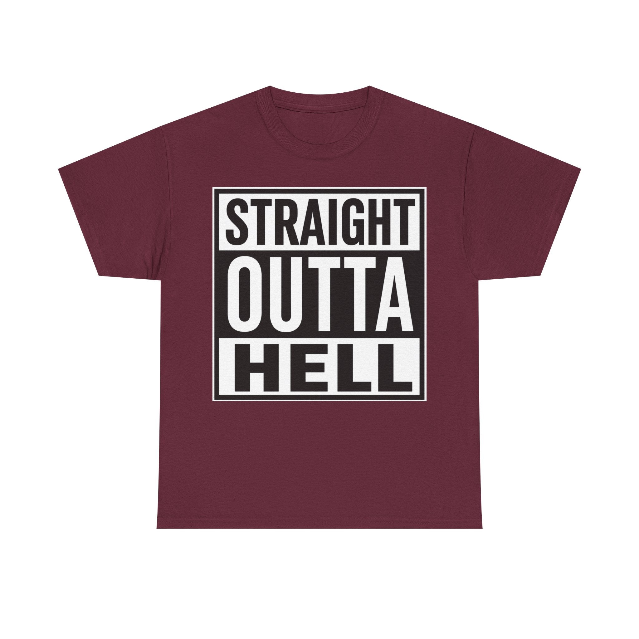 Straight Outta Hell T-Shirt — Bold Gothic Graphic Tee